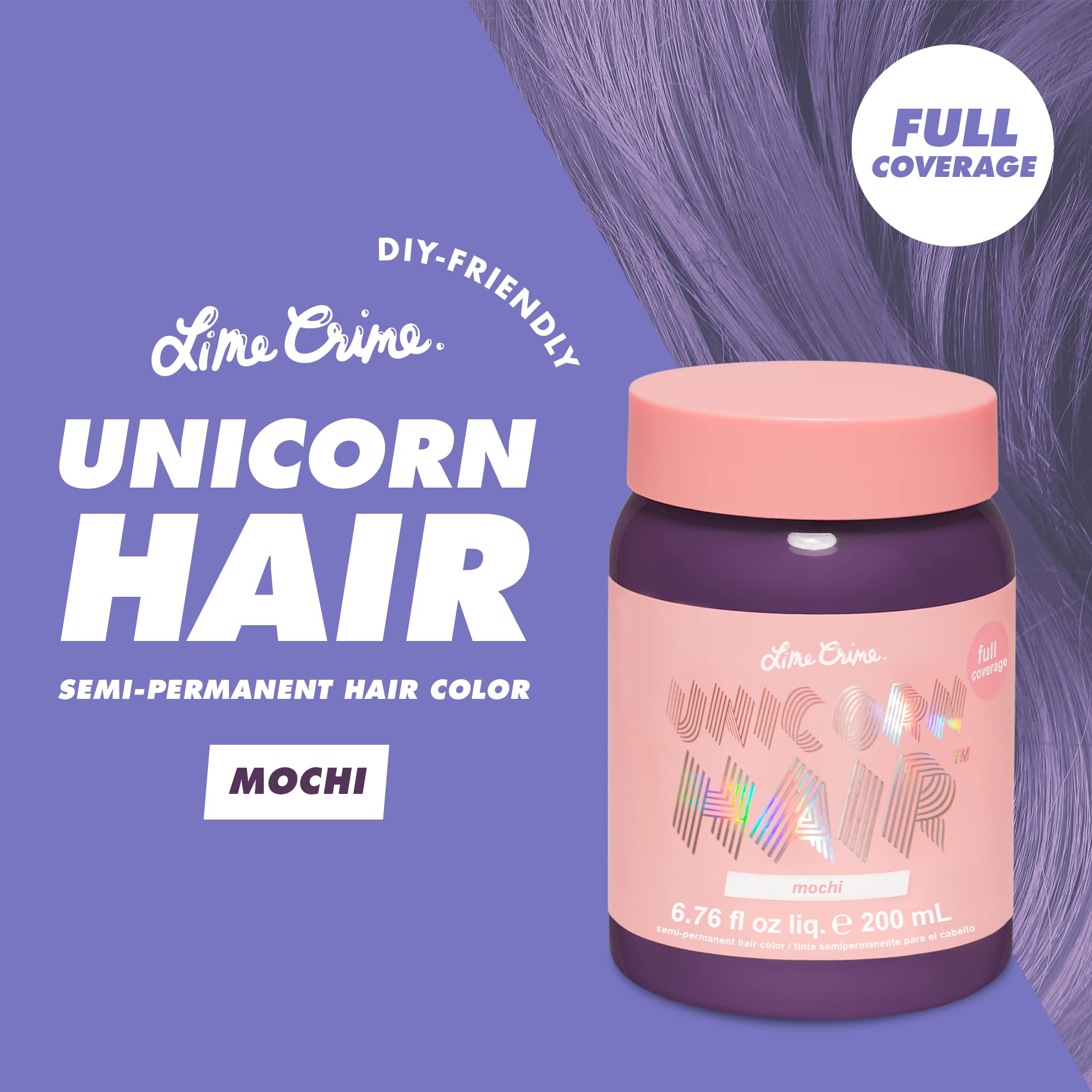 Mochi lavanda de Lime Crime: muestra de color vibrante en cabello