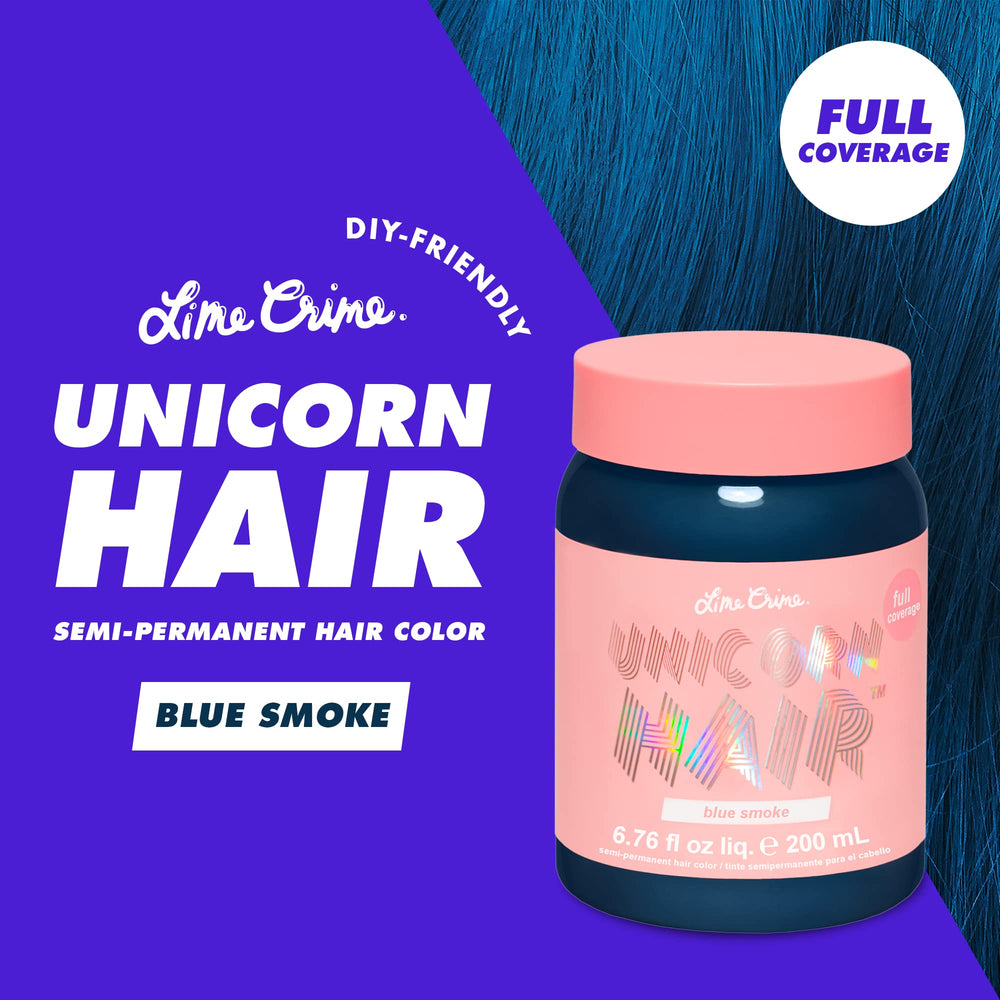 Lime Crime Unicorn Hair Blue Smoke durante la aplicación en cabello.