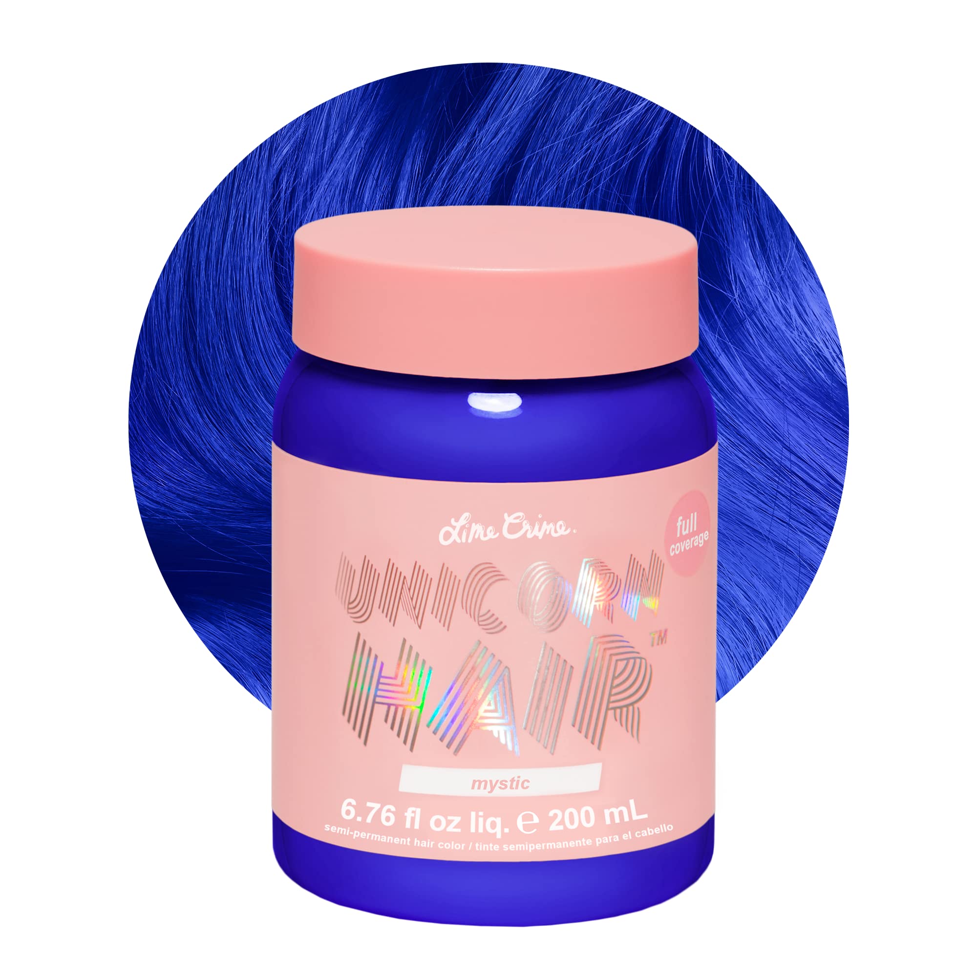 Lime Crime Tinte Unicornio para el Cabello Mystic: botella lista para aplicar color azul eléctrico.