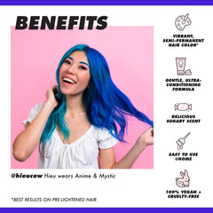 Lime Crime Tinte Unicornio para el Cabello Mystic: tono azul eléctrico sobre cabello preclarificado.
