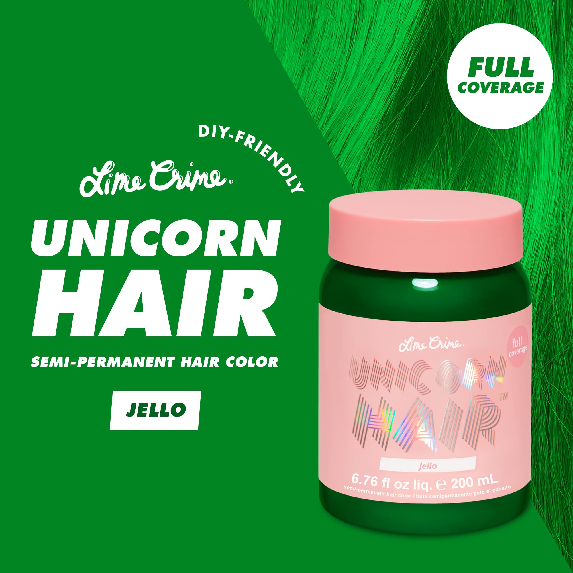 Lime Crime Unicorn Hair Dye Jello: bote de color verde tropical para tono intenso