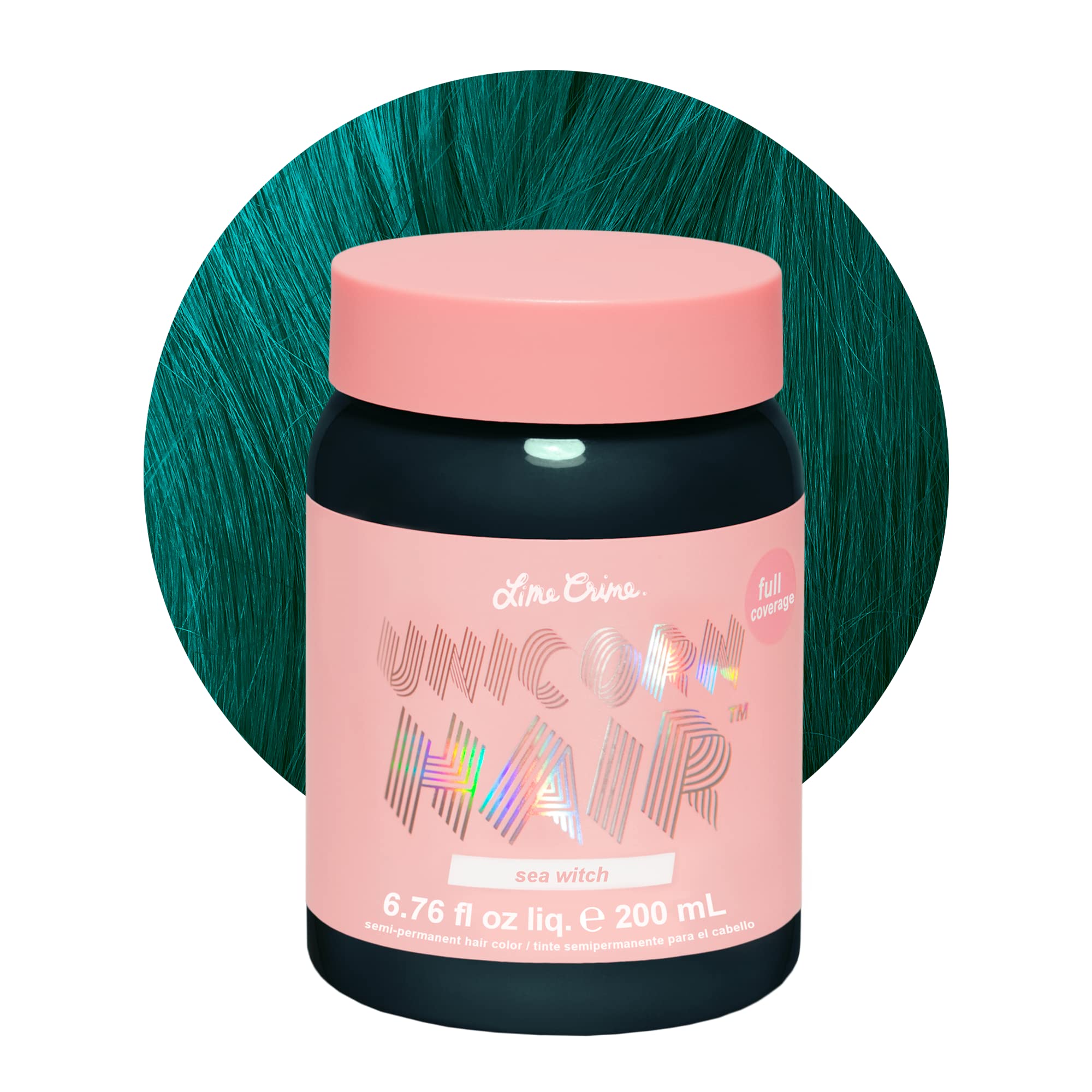 Tinte semipermanente Lime Crime Sea Witch en pote para color verde azulado vibrante.