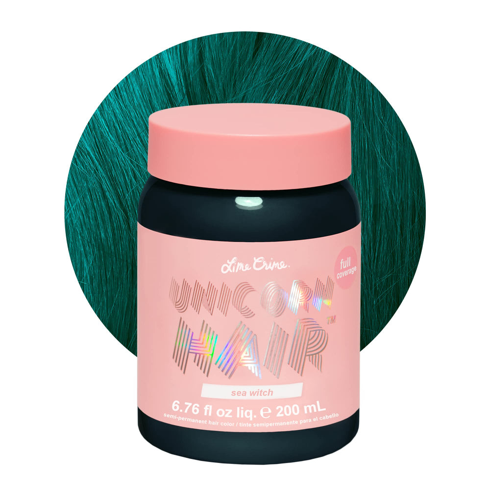 Tinte semipermanente Lime Crime Sea Witch en pote para color verde azulado vibrante.
