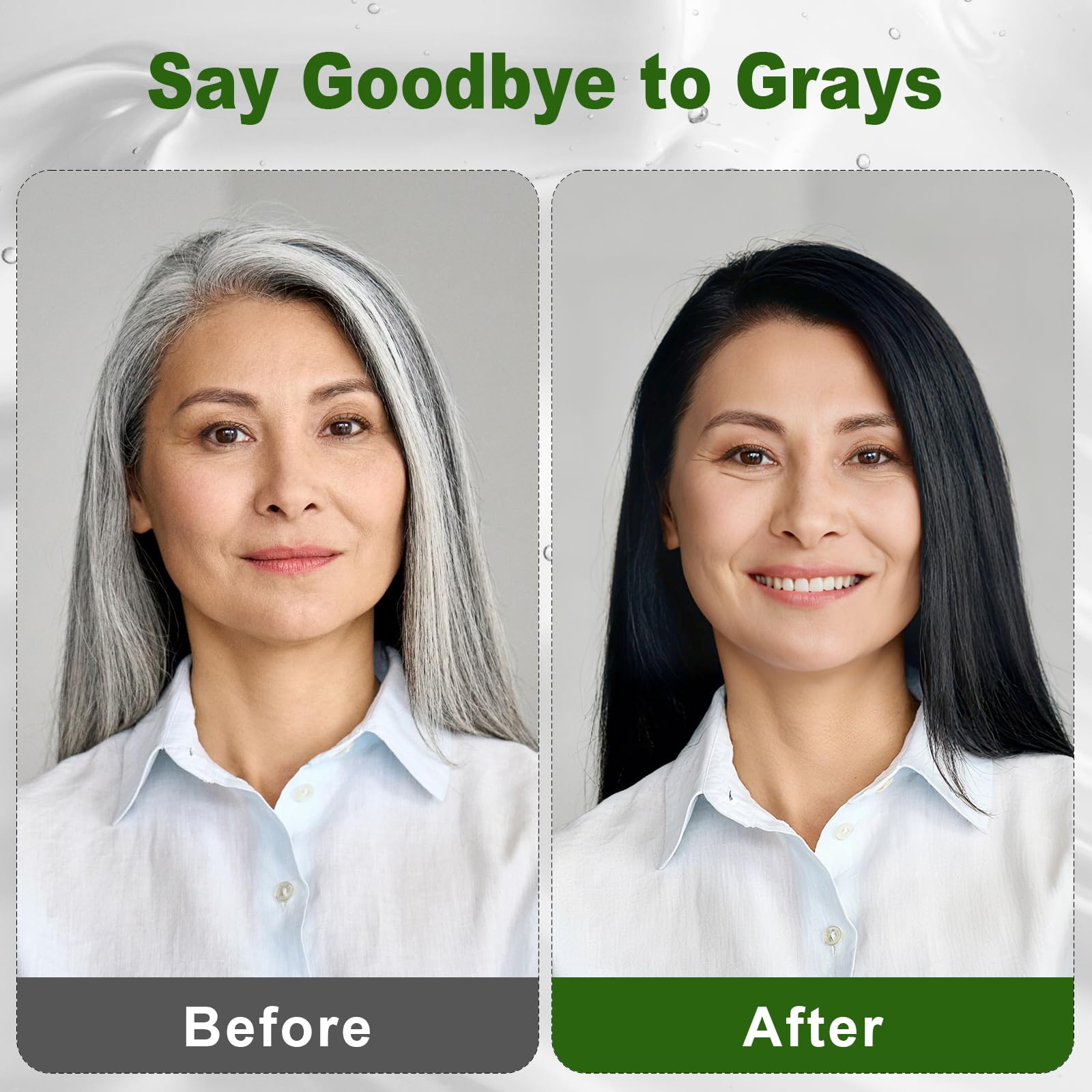 Application sur cheveux secs montrée: couverture des gris rapide sans mélange.