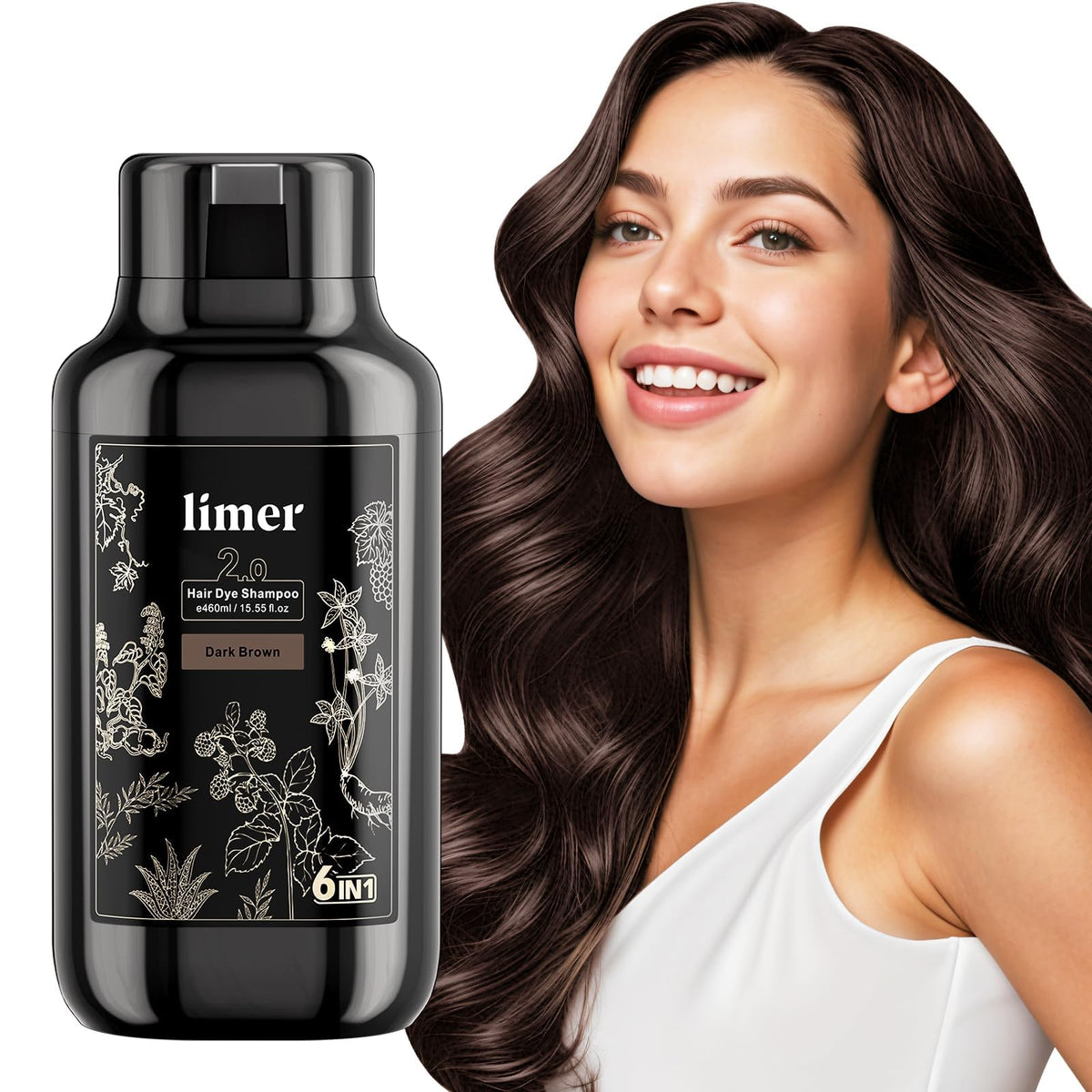 Limer champú-tinte castaño oscuro: aplicación rápida para color uniforme.
