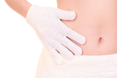 Linda guantes exfoliantes, paquete-4 para cuidado corporal diario