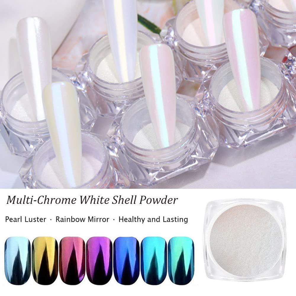 Lingyun polvos cromados, acabado mermaid holográfico, crea brillo multicolor y efecto mojado en uñas.