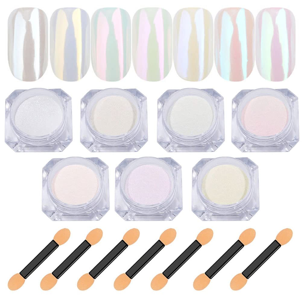 Lingyun polvos cromados para uñas, efecto perla blanca iridiscente, ideal para acabado espejo en uñas.