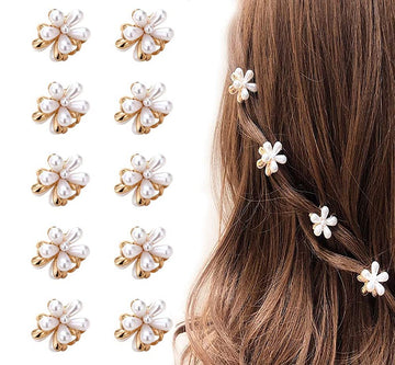LINXI clip de pelo con perlas mini margarita oro, sujetando el cabello con elegancia