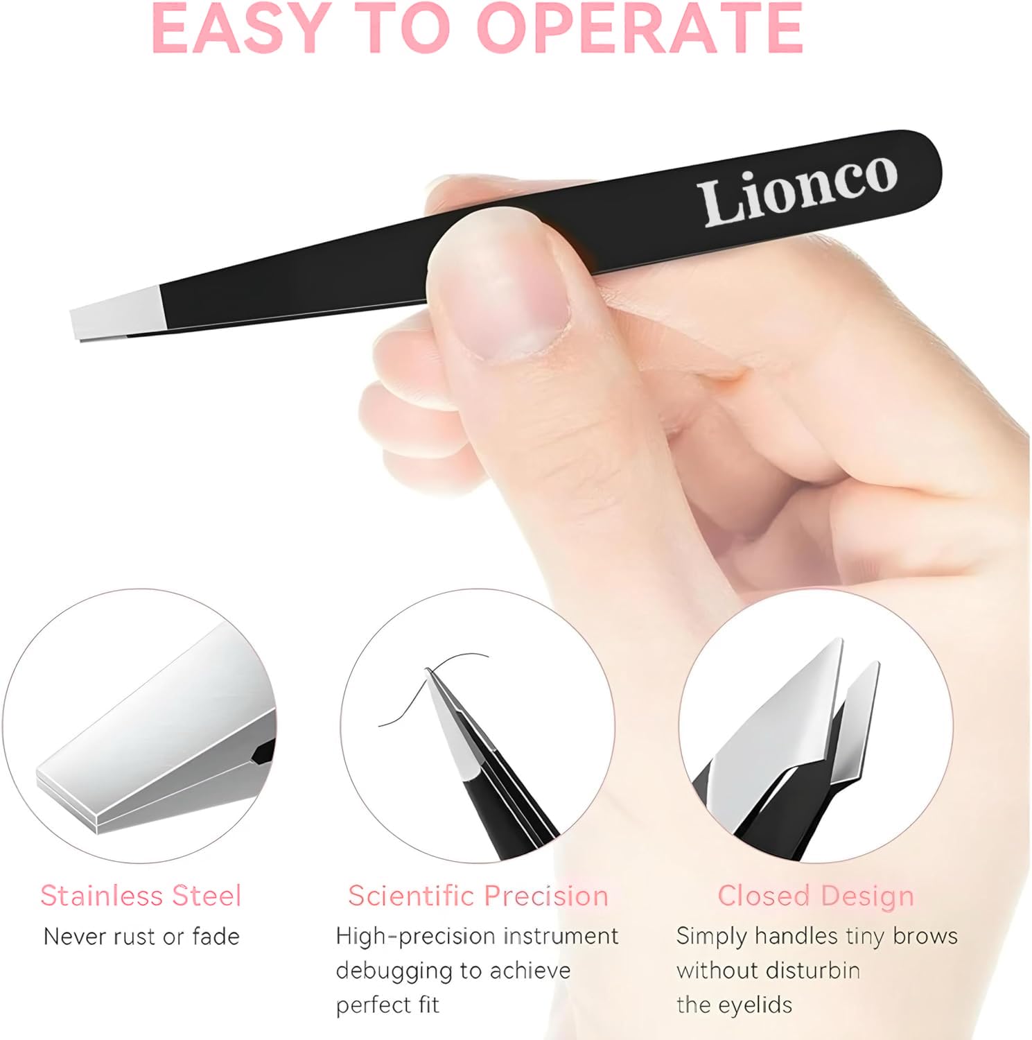 Pinzas anguladas de LIONCO para detalles finos en cejas y barba.