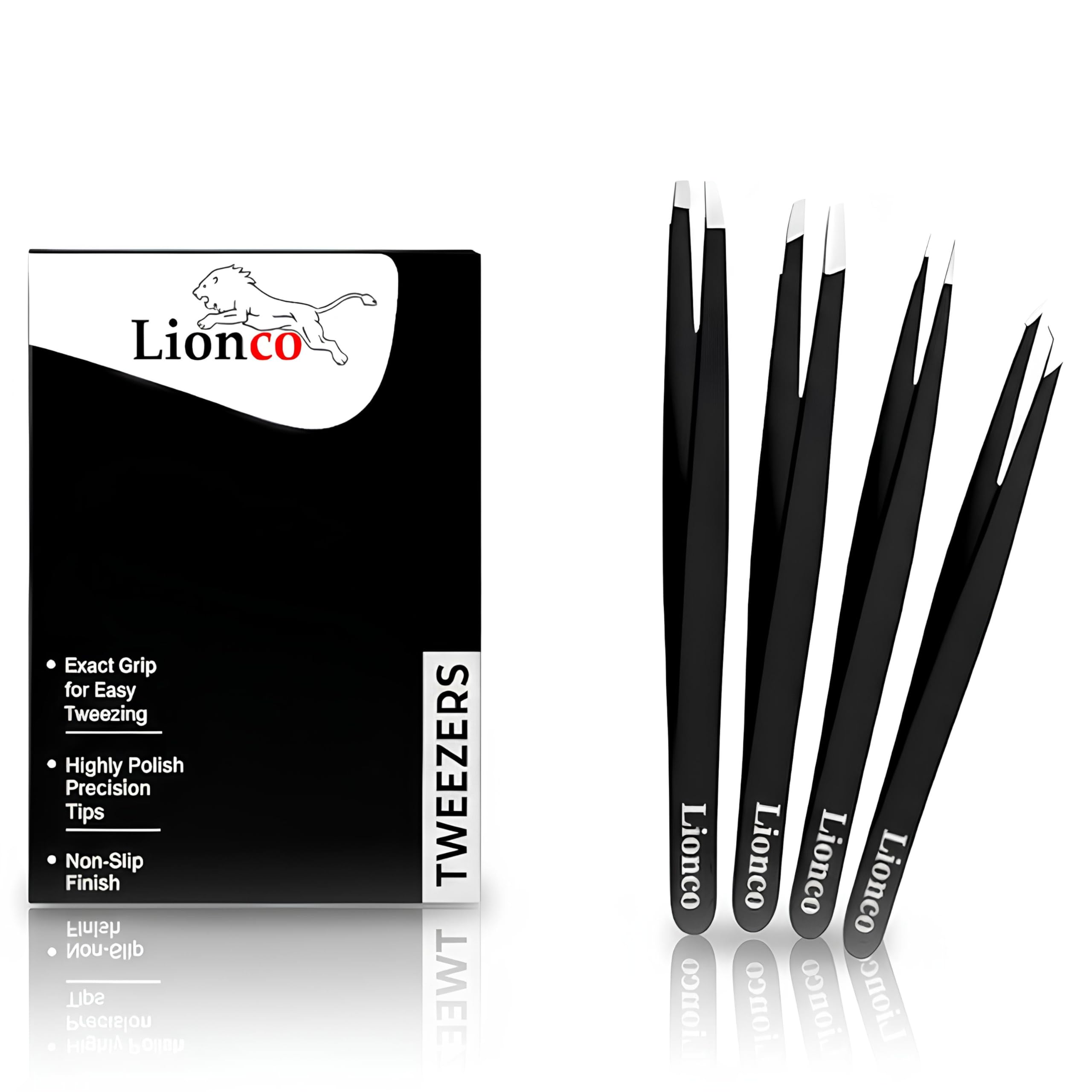 Pinzas inclinadas de LIONCO para cejas, definición y control antideslizante.