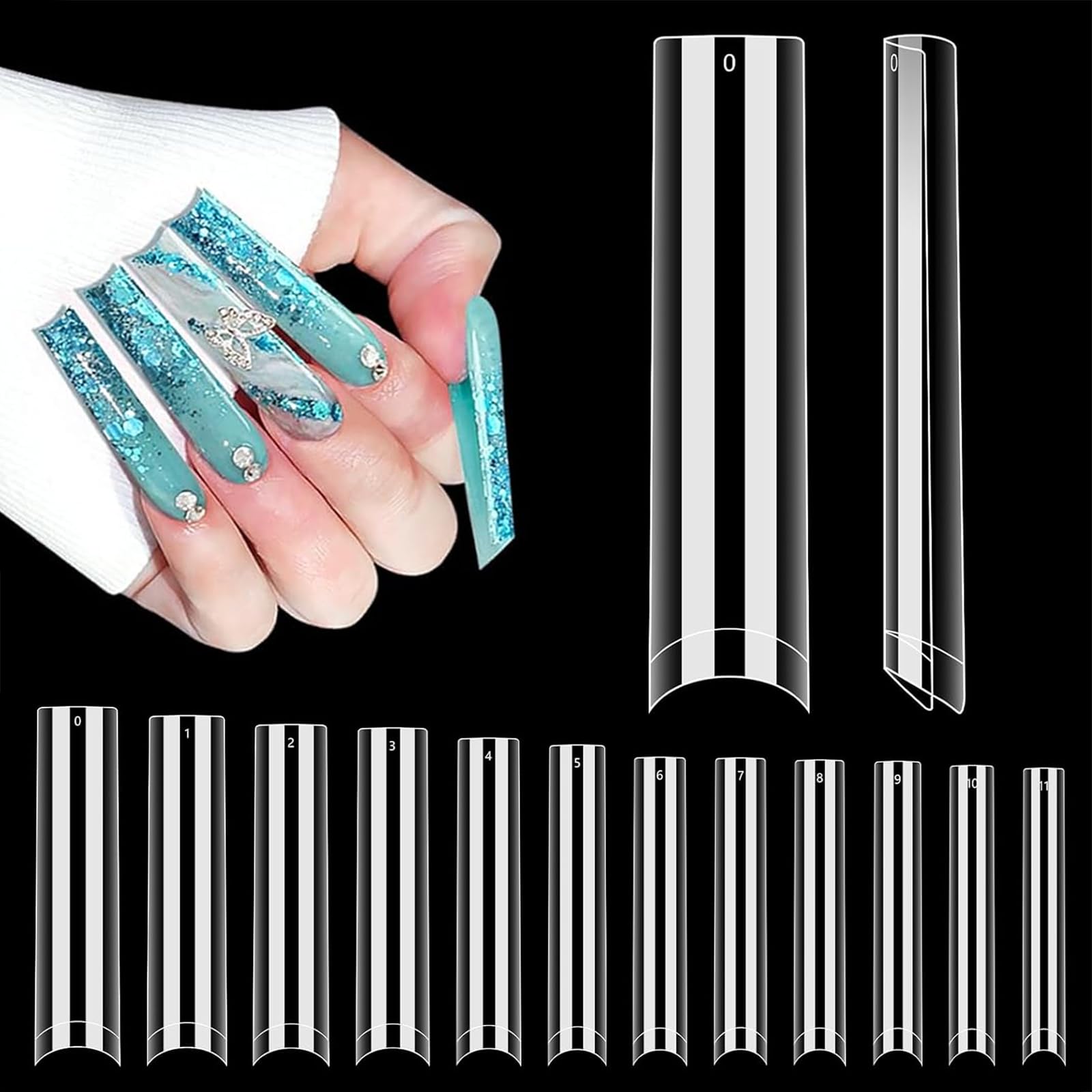 LIONVISION: conjunto de 504 piezas de uñas cuadradas 3XL para looks largos y versátiles.