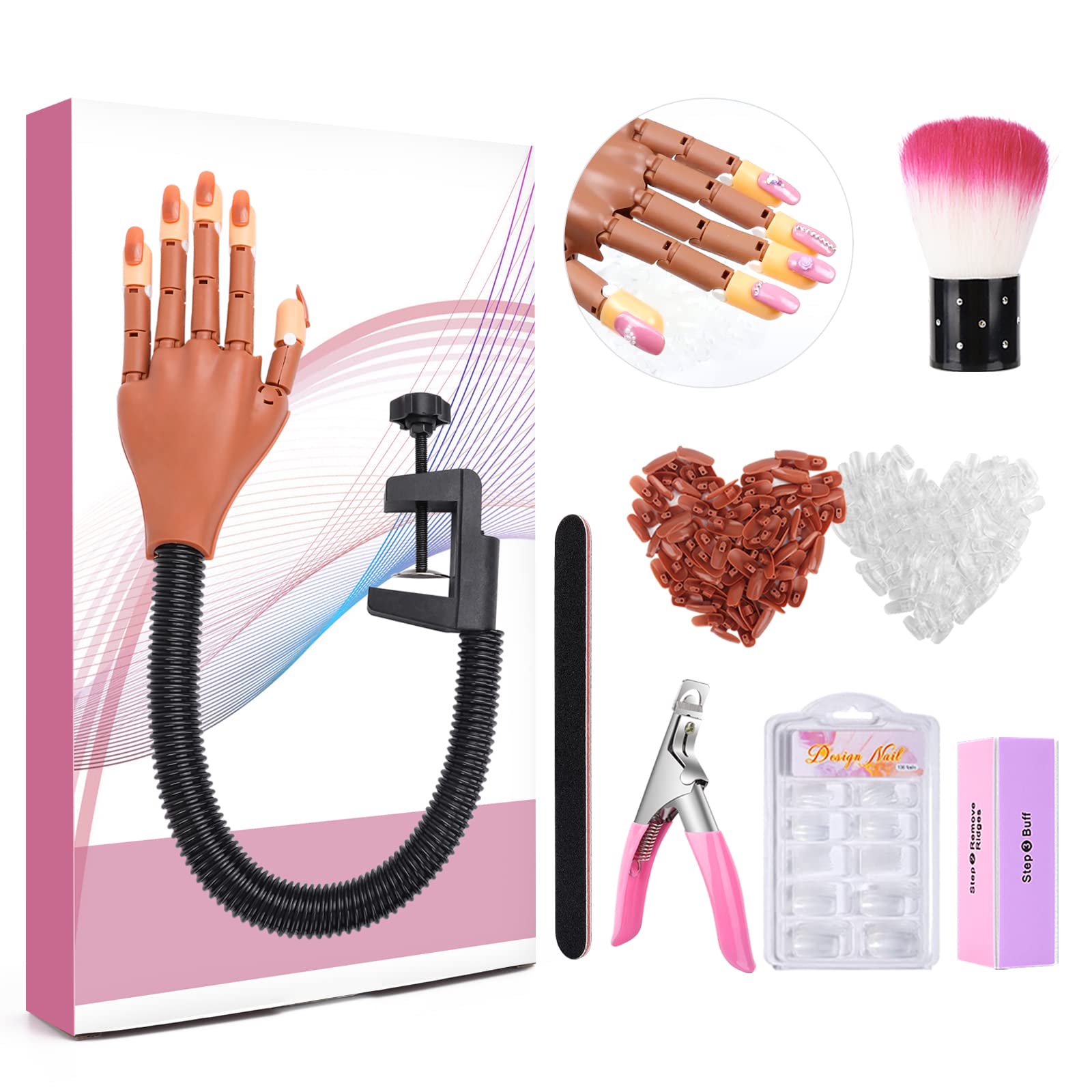 Mano de práctica LIONVISION para uñas acrílicas, ideal para aprender técnicas.