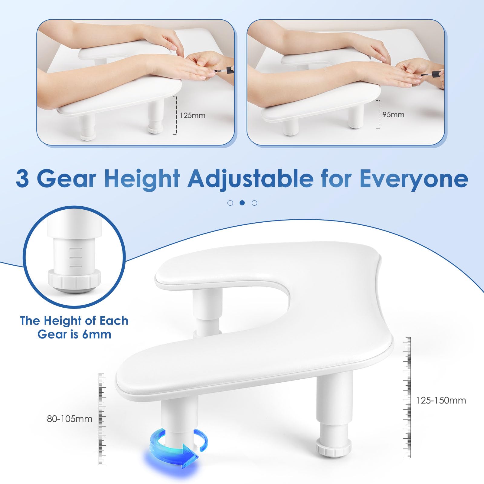 LionVISION reposo de manos para manicura, vista trasera, diseño ergonómico para menor fatiga.