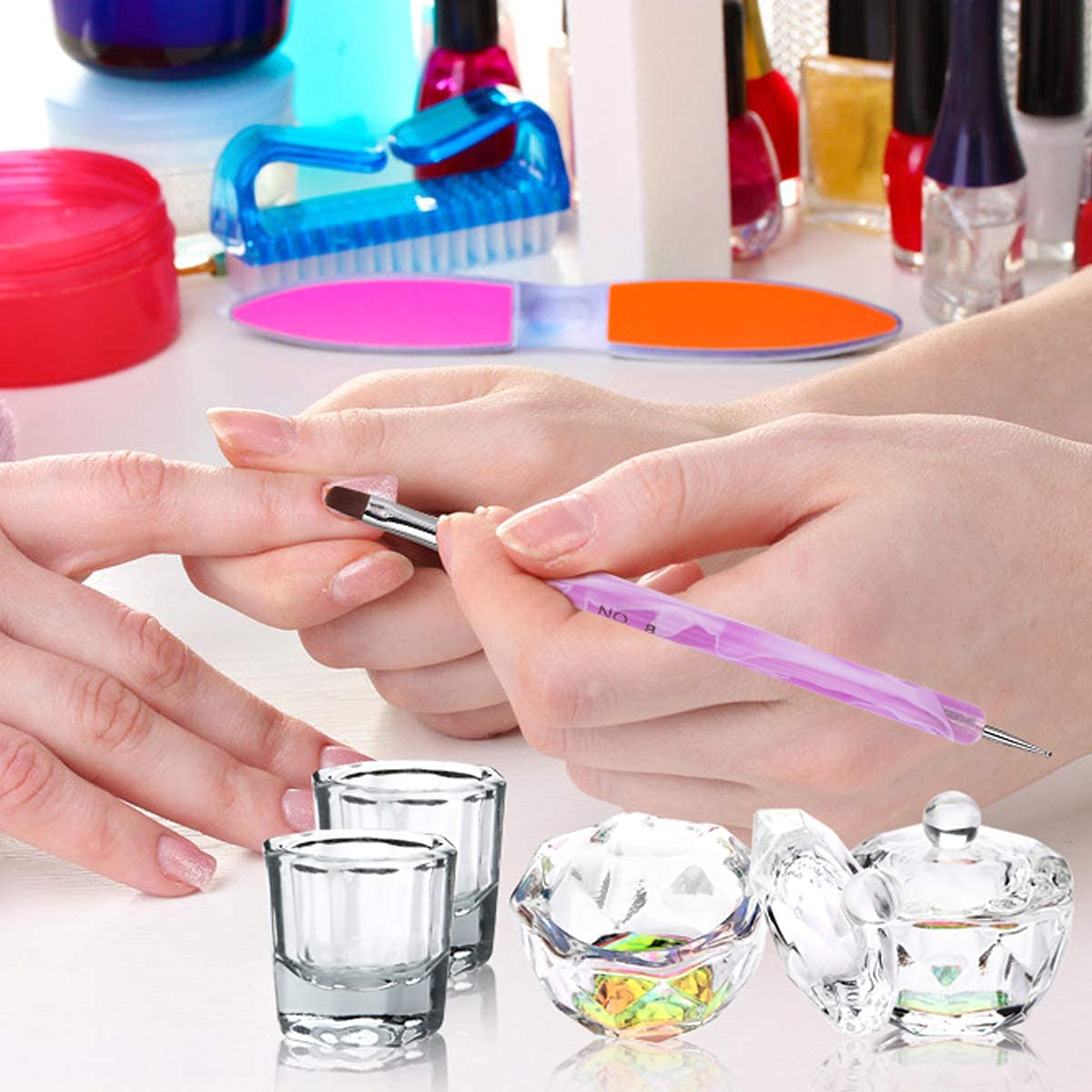 LIONVISION tazón cristal para uñas acrílicas con tapa, uso seguro de geles