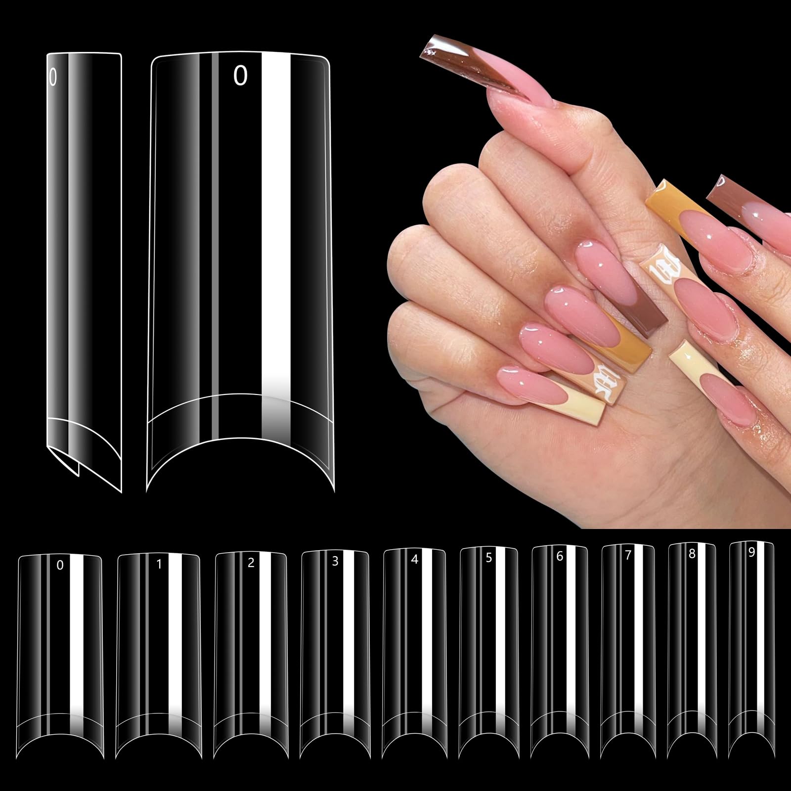 LIONVISON: estuche con 500 puntas largas y cuadradas listas para manicura profesional.