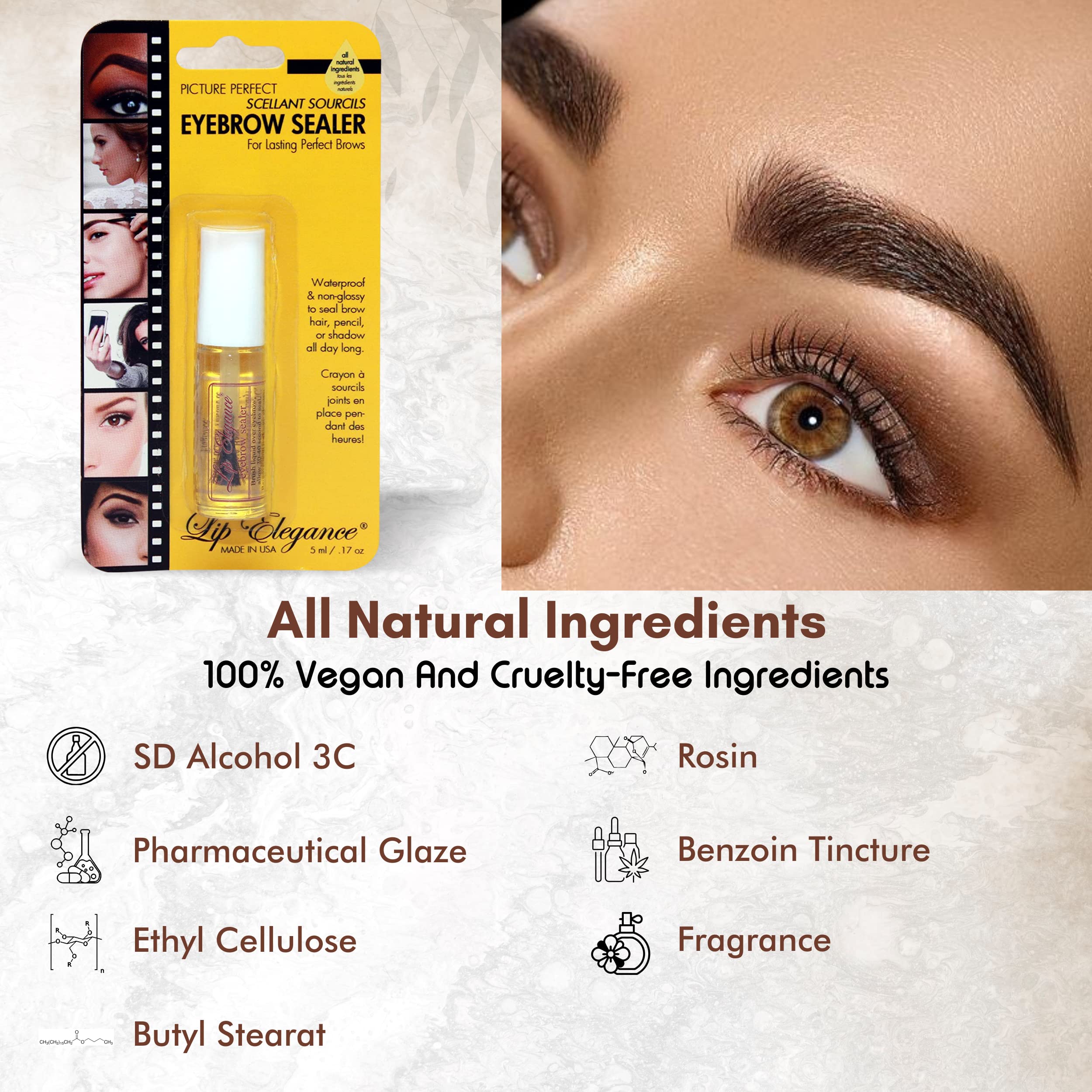 Lip Elegance Aplicación en cejas con cepillo para mayor control.