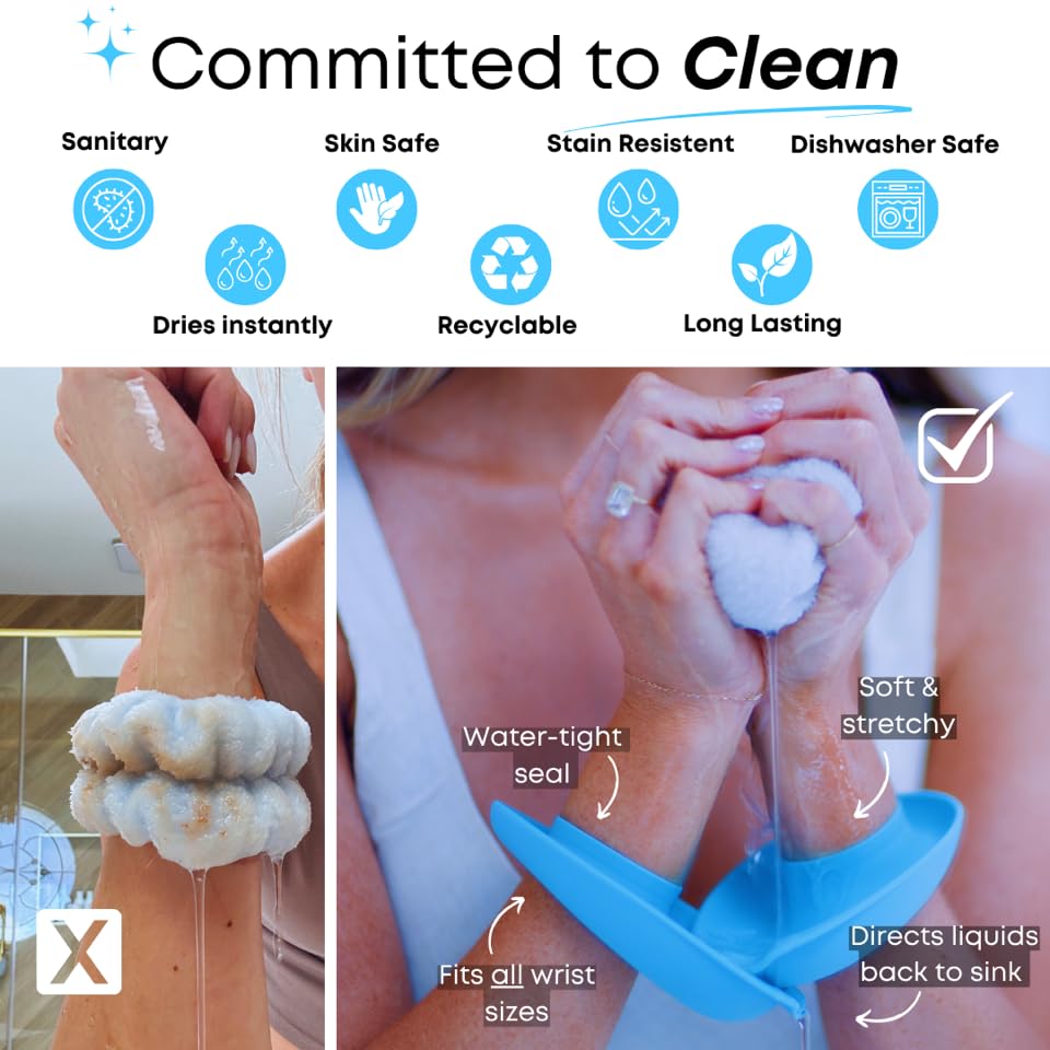 LiquiBands protege ropa y joyas durante el lavado facial.