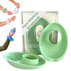 LiquiBands pulsera de silicona en lavado facial evita goteo en la manga.