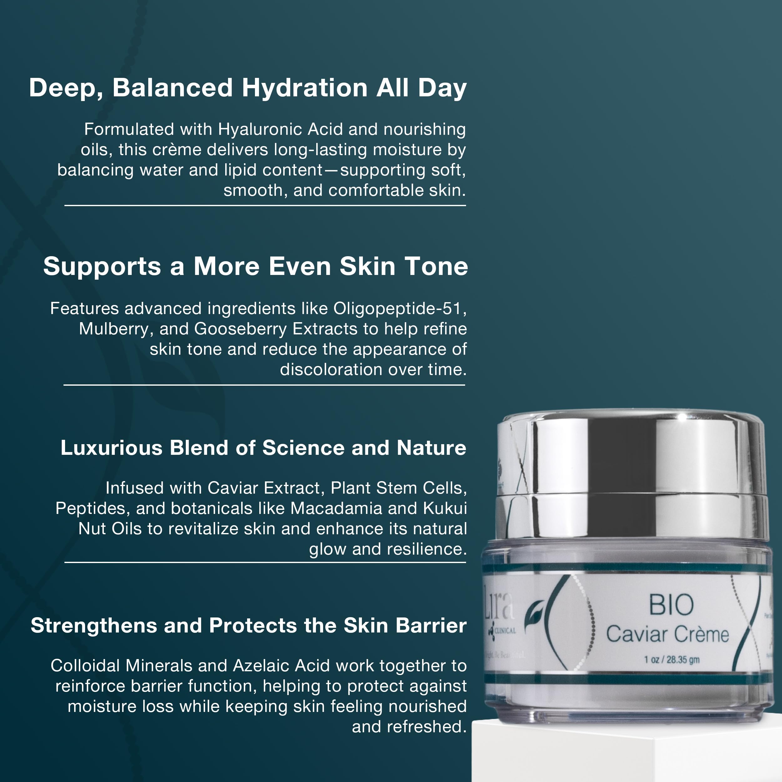 Lira Clinical BIO Caviar Creme aplicación diaria o nocturna para confort cutáneo.