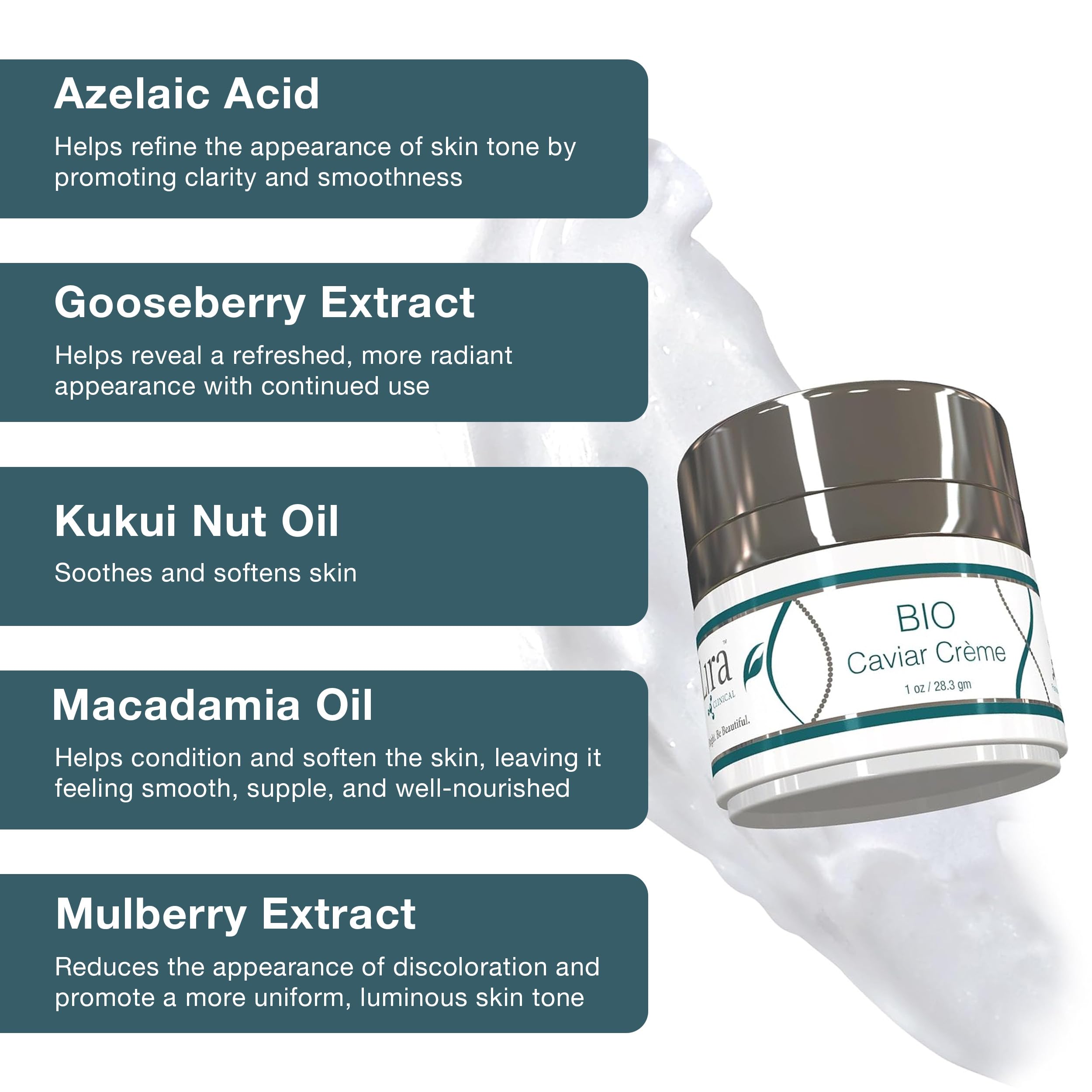 Lira Clinical BIO Caviar Creme hidratación duradera gracias a ingredientes clave.