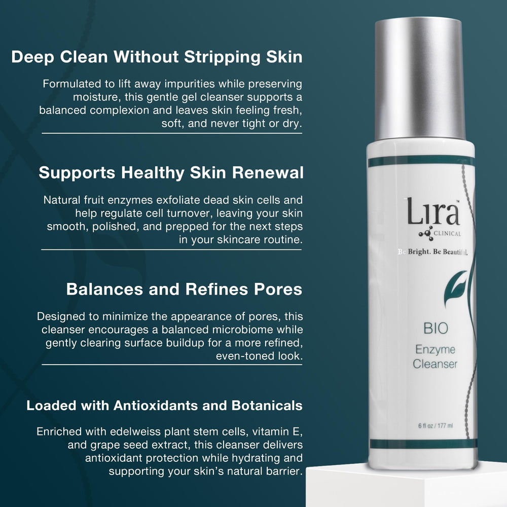 Lira Clinical BIO Enzyme Cleanser, limpieza ojos suave, cuidado sin irritación.