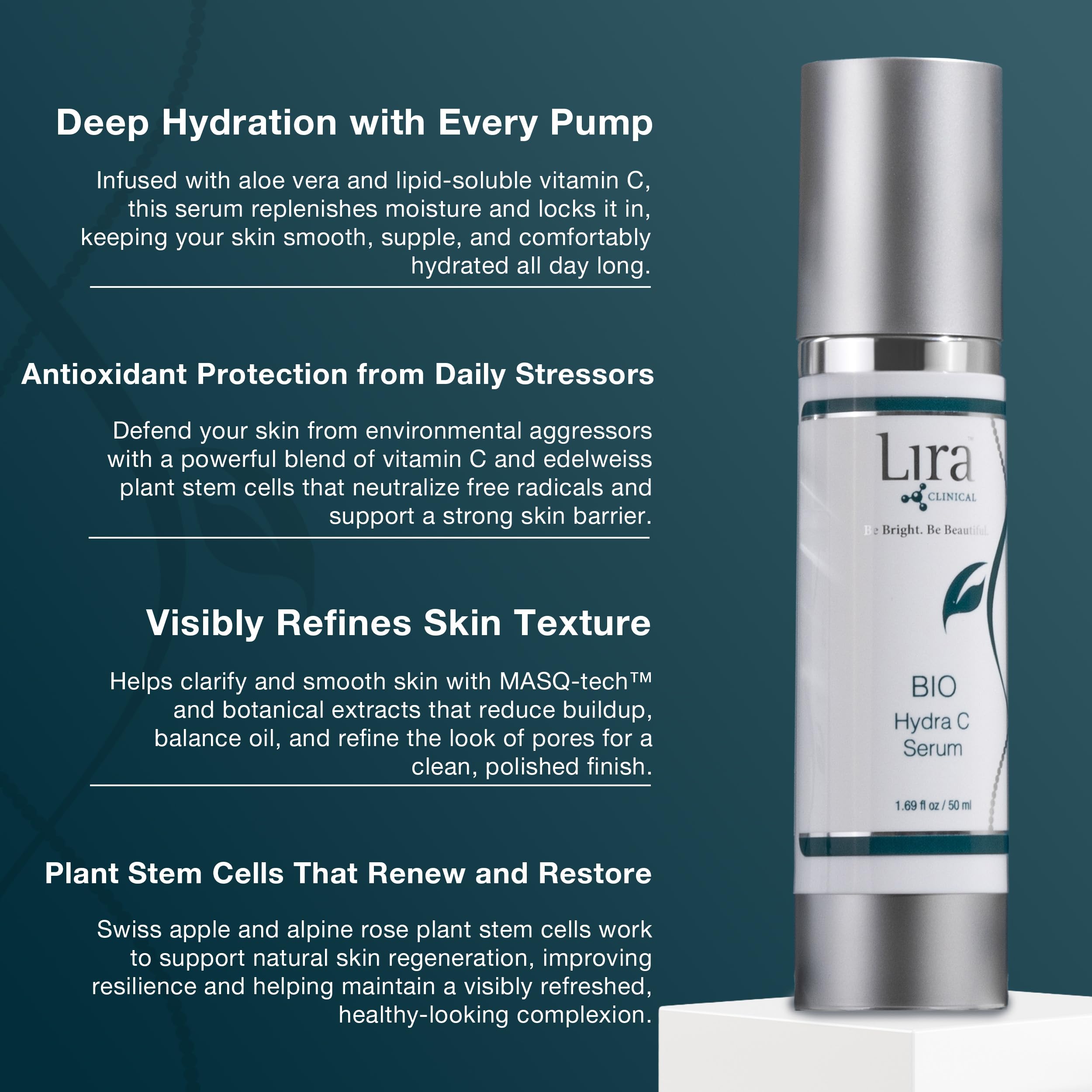 Lira Clinical BIO Hydra C Serum, textura cremosa: se absorbe fácilmente sin dejar sensación grasa.