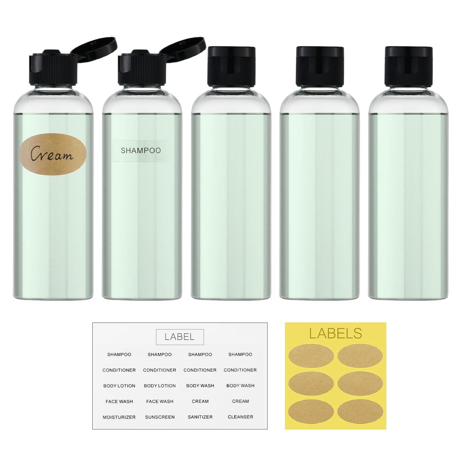 LISAPACK botellas de viaje claras, 100 ml, ideales para cosméticos.