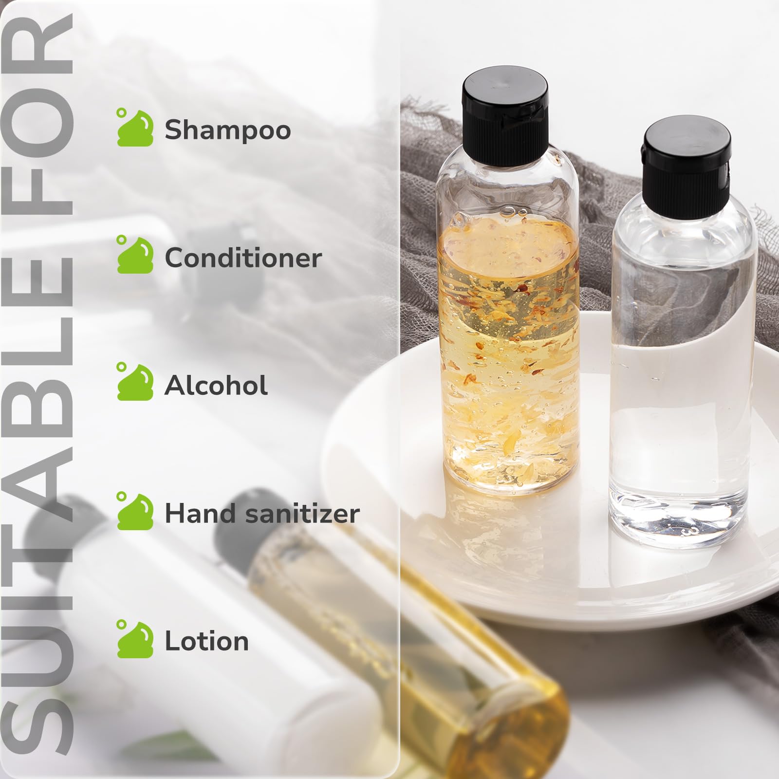 LISAPACK botellas de viaje en plástico PET duradero para reutilización.