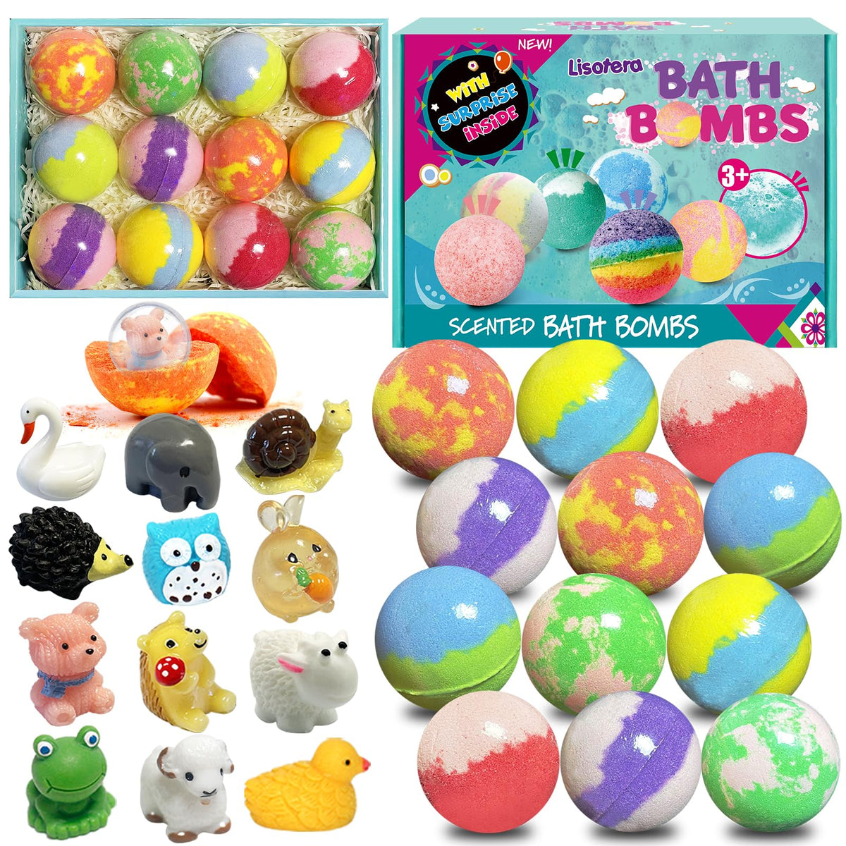 Lisotera bombas de baño para niños con sorpresa interior, entretenimiento seguro durante el baño.