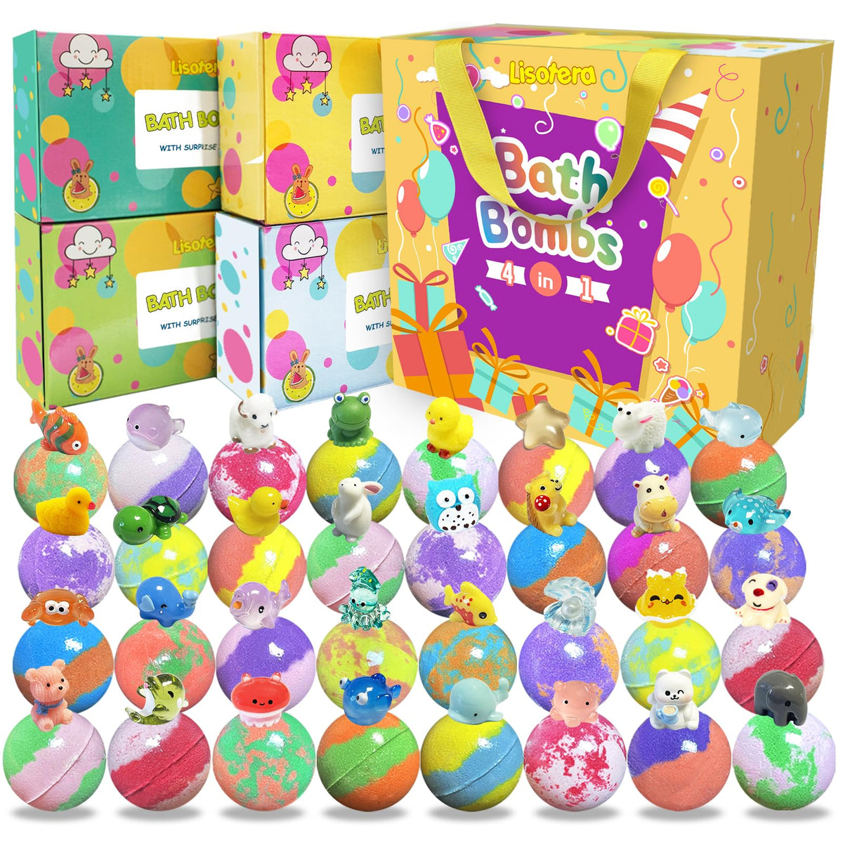Bombas de baño Lisotera 32-pack regalo con colores vibrantes para niños