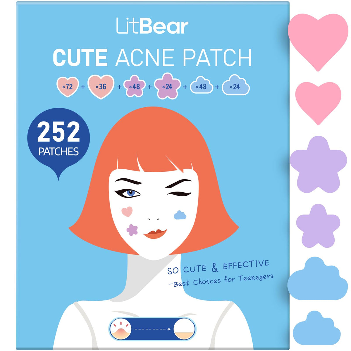 LitBear parches de acné con corazones rosas para cubrir imperfecciones con estilo.