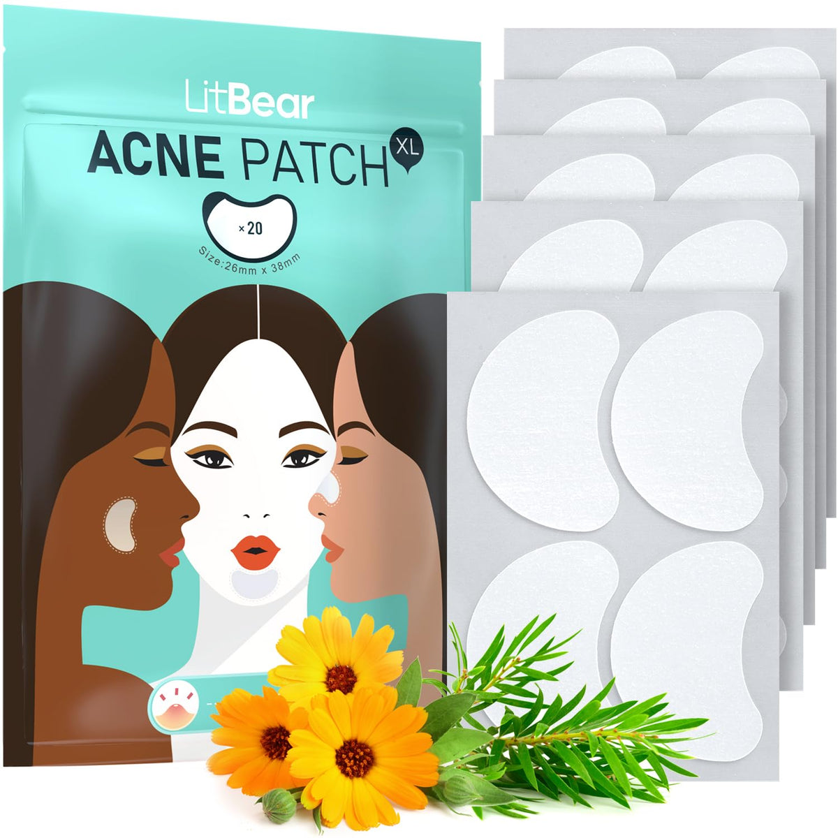 LitBear parche grande para frente, cobertura amplia para brotes faciales.