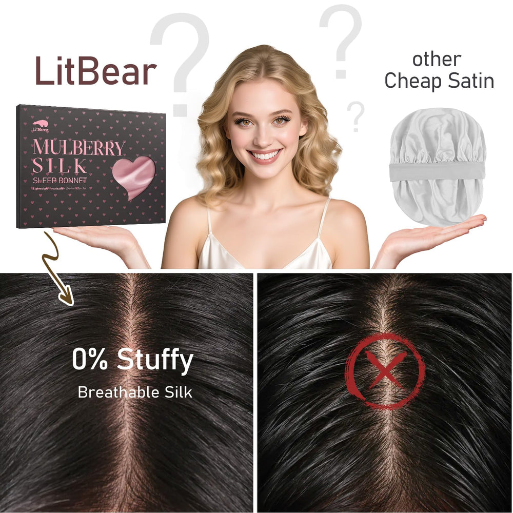 LitBear gorro reduce fricción para cabello suave y sin frizz.