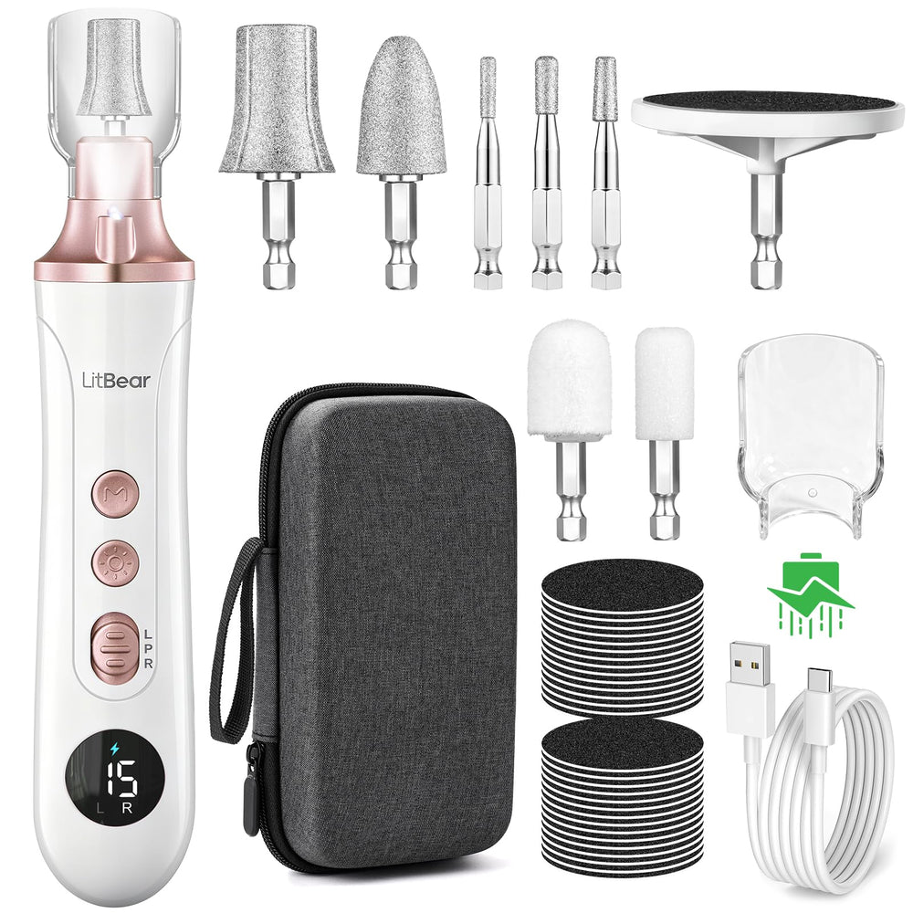 LitBear lima eléctrica para uñas con velocidades ajustables para un acabado suave en casa.