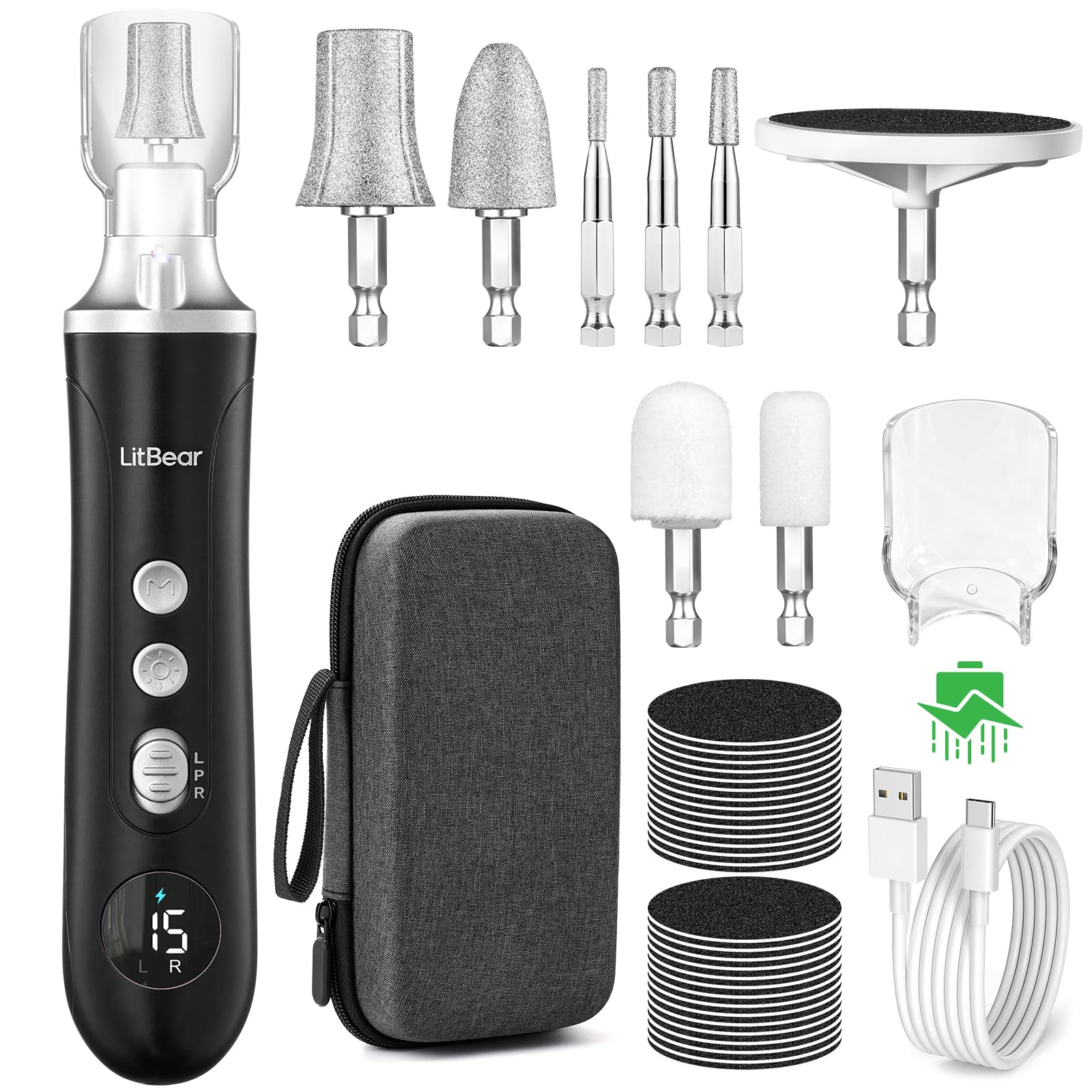 LitBear lima eléctrica para uñas, cuidado de manos y pies con control preciso.