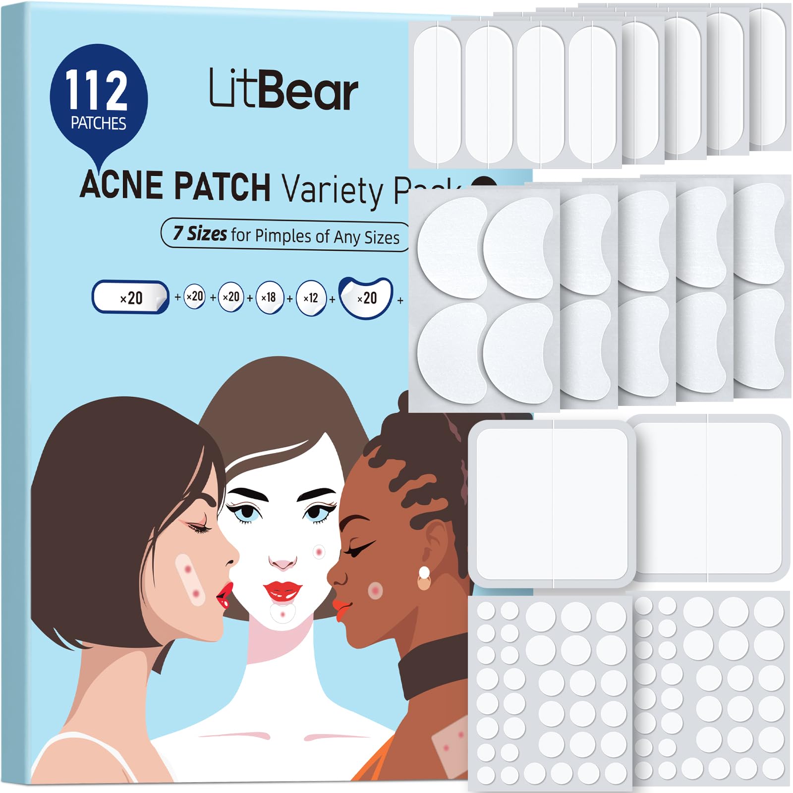 LitBear parche hidrocoloide de 8 mm para zonas pequeñas, absorbe y protege la piel.