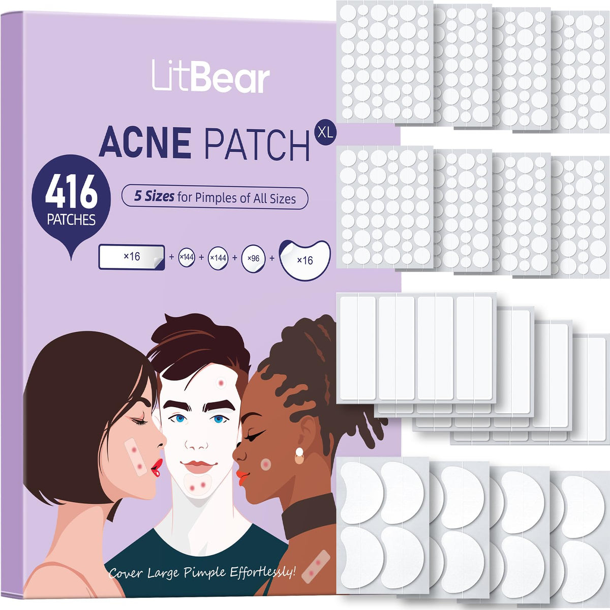 Parche LitBear para acné pequeño cubre espinillas de 8–12 mm