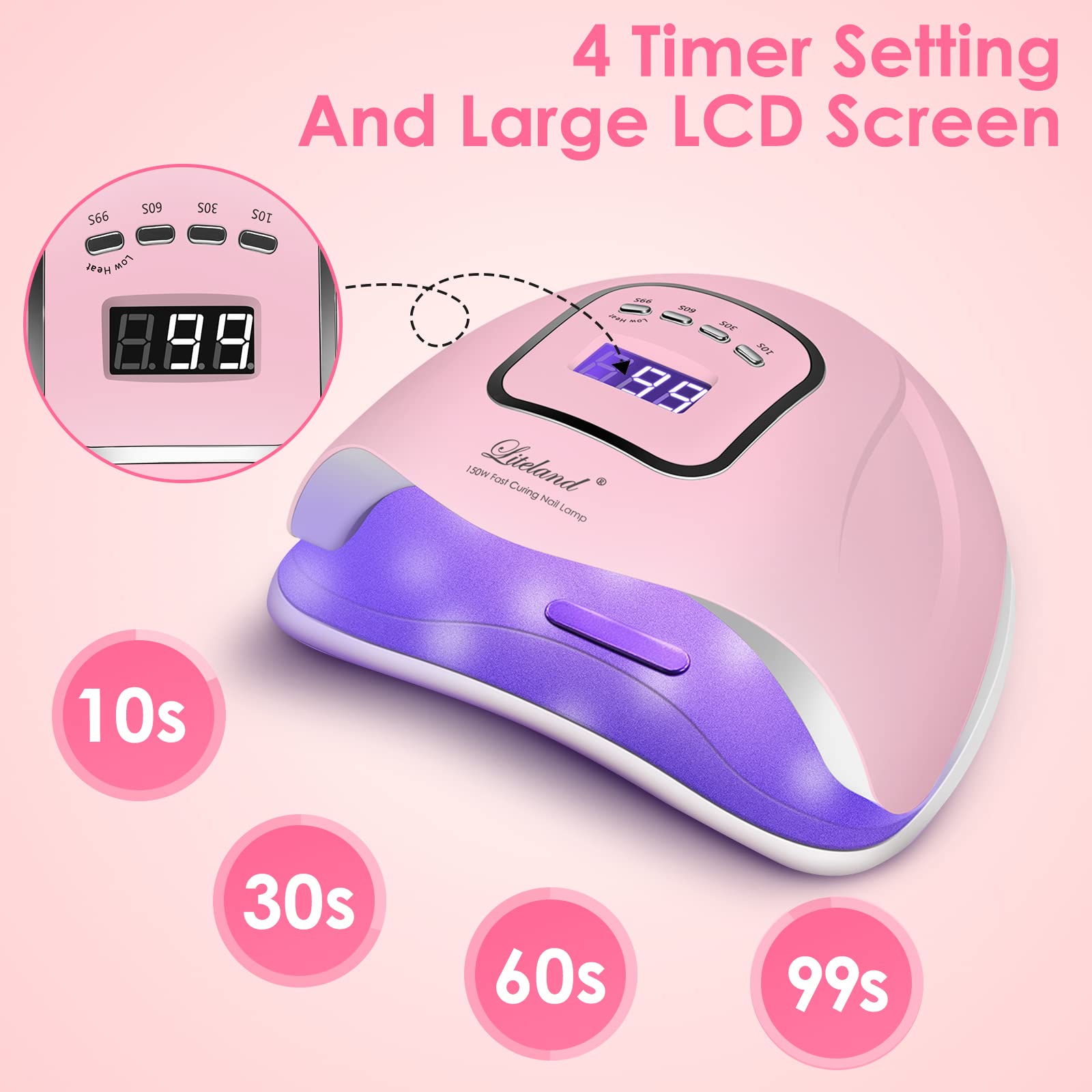 Liteland lámpara UV para uñas, dos manos brillantes al mismo tiempo.