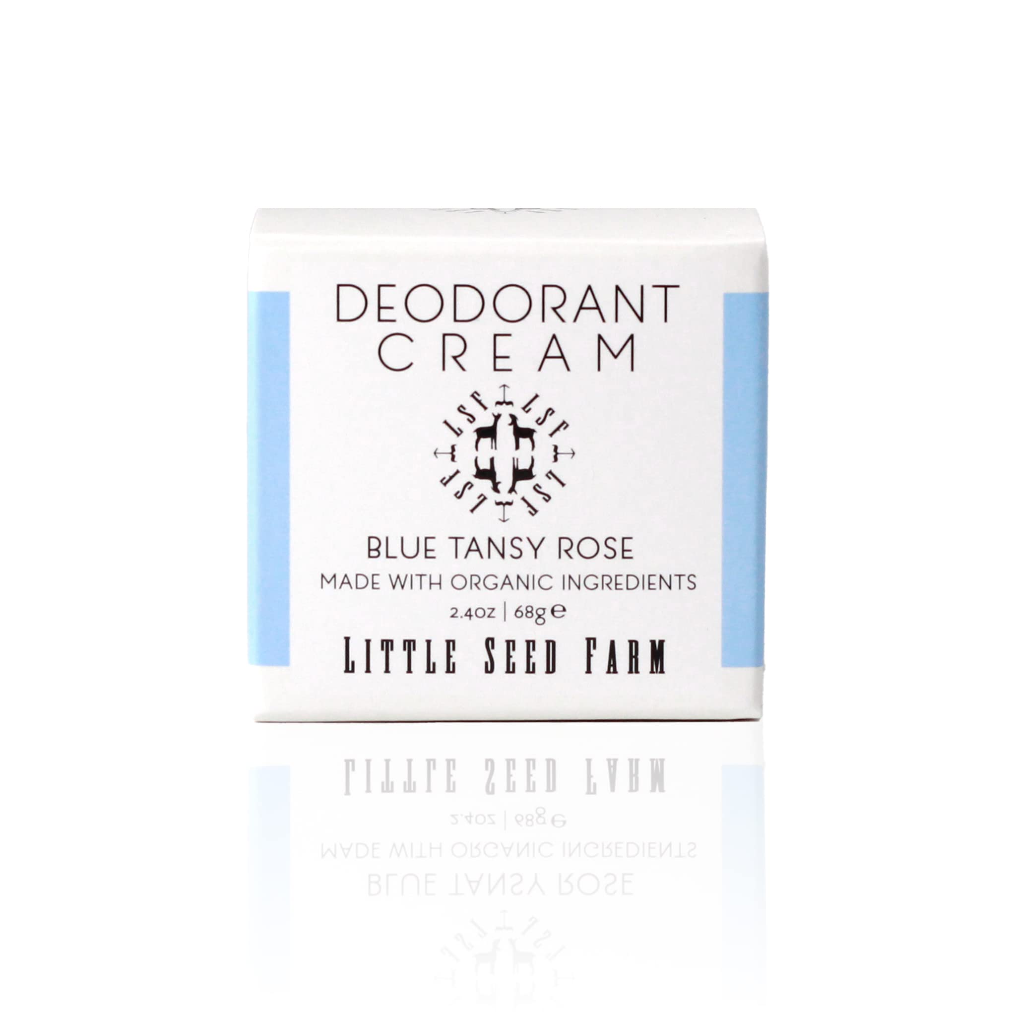 Little Seed Farm Desodorante Crema Blue Tansy Rose, envase compacto para uso diario sin irritación.