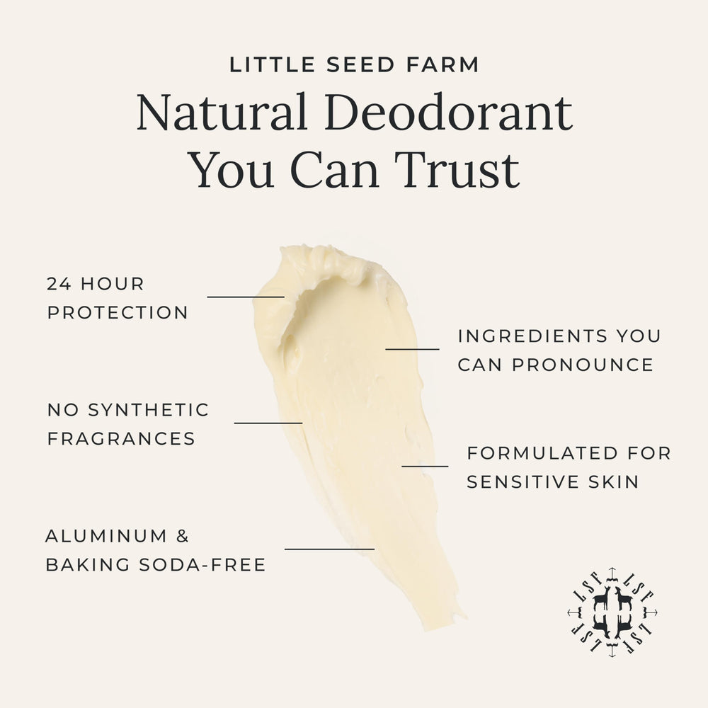 Desodorante lavanda Little Seed Farm textura sedosa para aplicación suave.