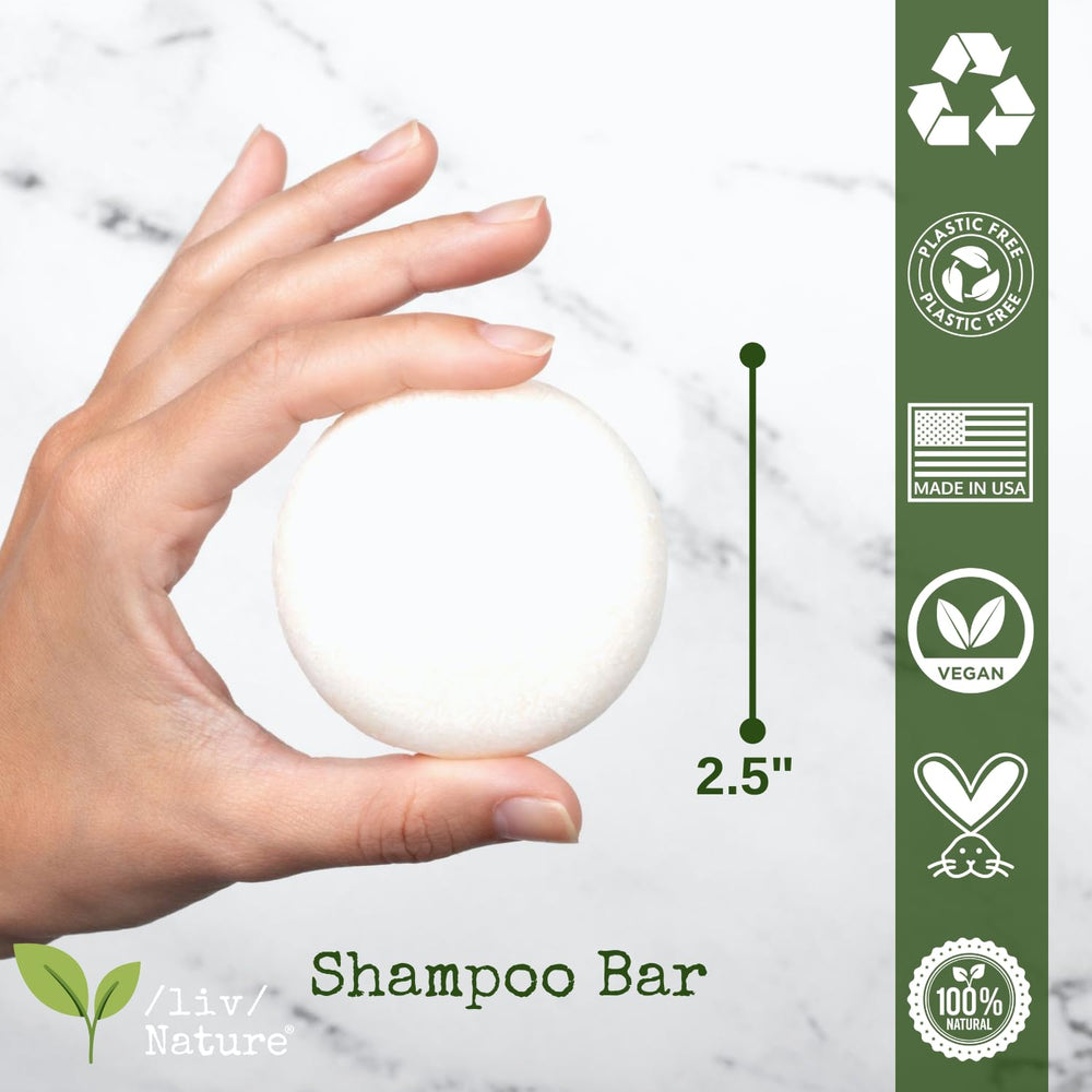 liv Nature Shampoo Bar sin fragancia con ingredientes limpios y seguros para la piel.