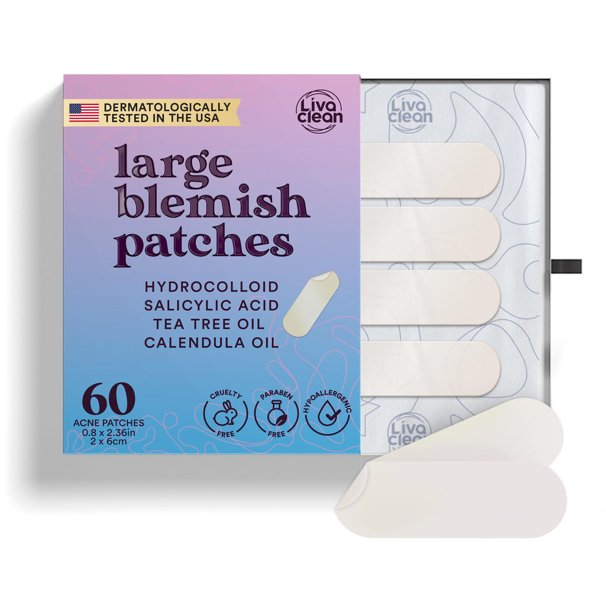 Parches grandes de LivaClean cubren brotes grandes para cobertura amplia.