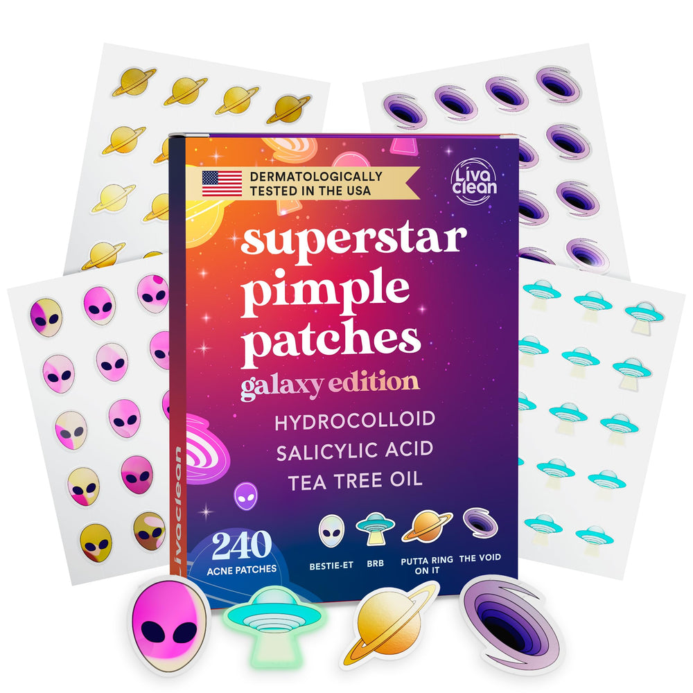LivaClean Galaxy Edition pimple patches protect skin overnight while absorbing fluids.