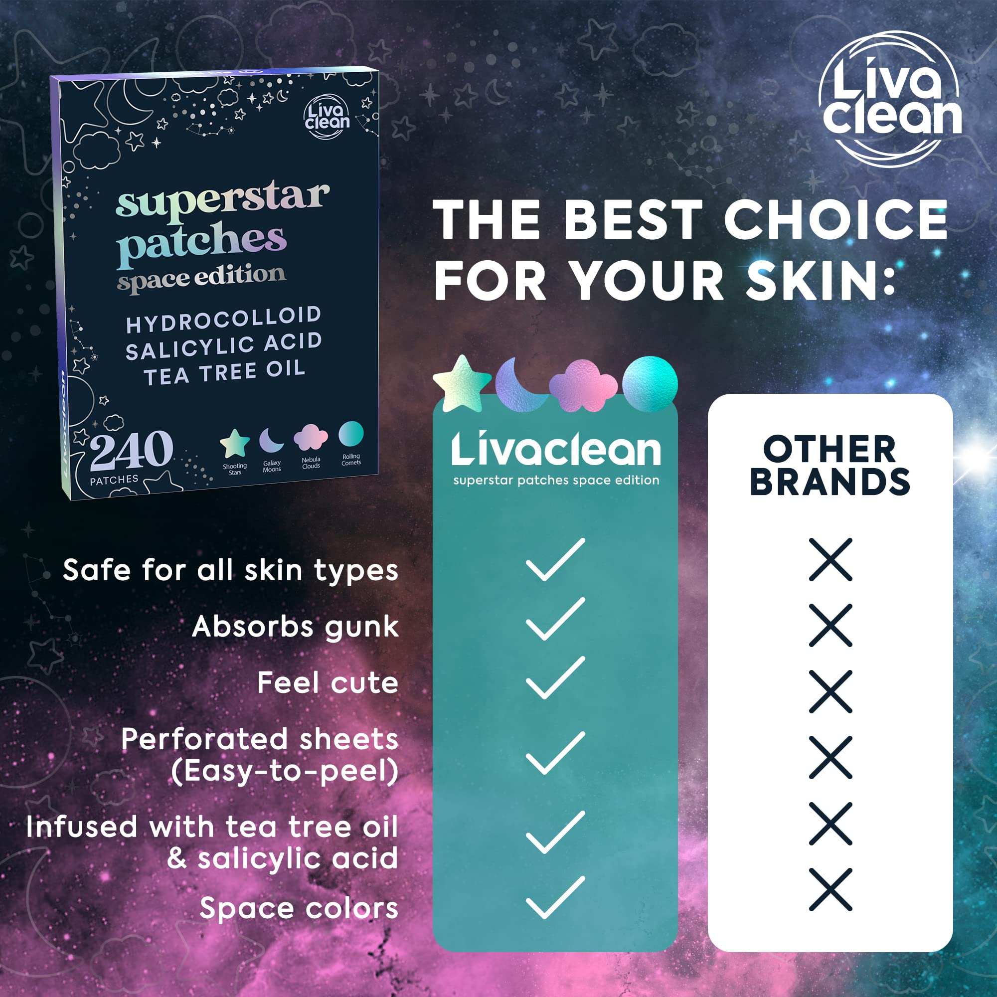 Parche hidrocoloide LivaClean en forma de estrella para imperfecciones