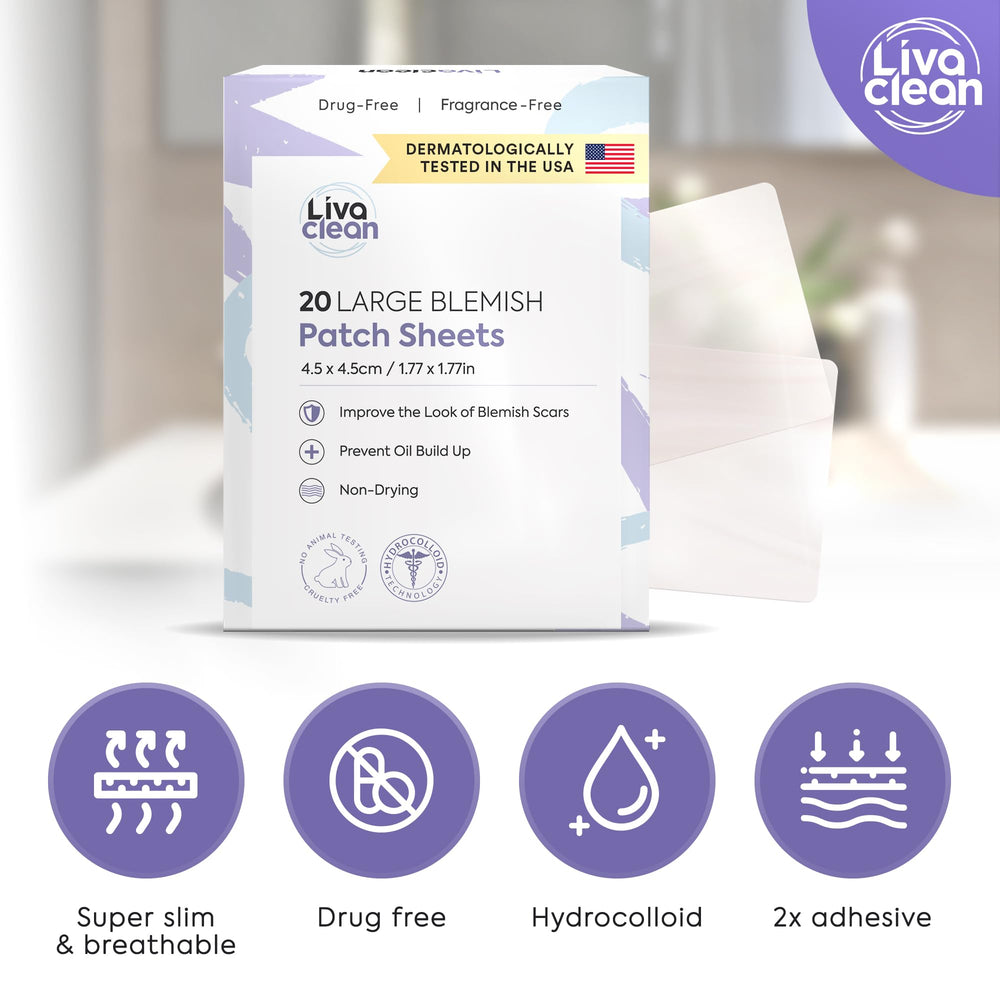 LivaClean empaque de parches XL, fácil de identificar y usar.