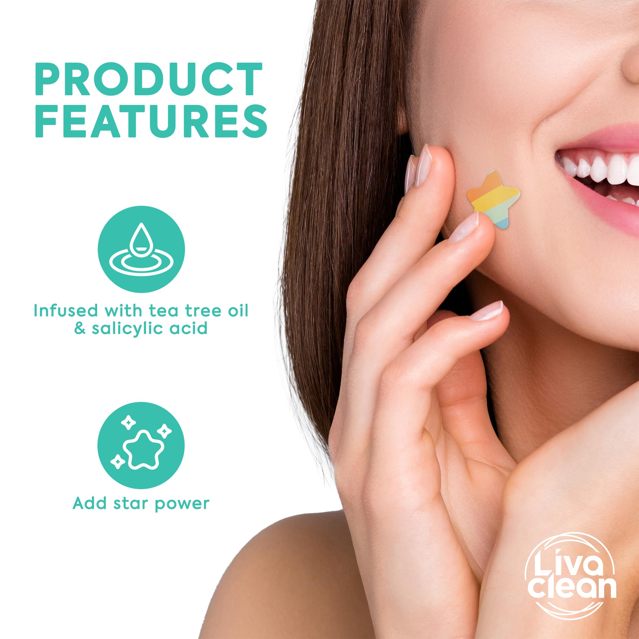 Parche estrella arcoiris LivaClean uso nocturno para cuidado facial.
