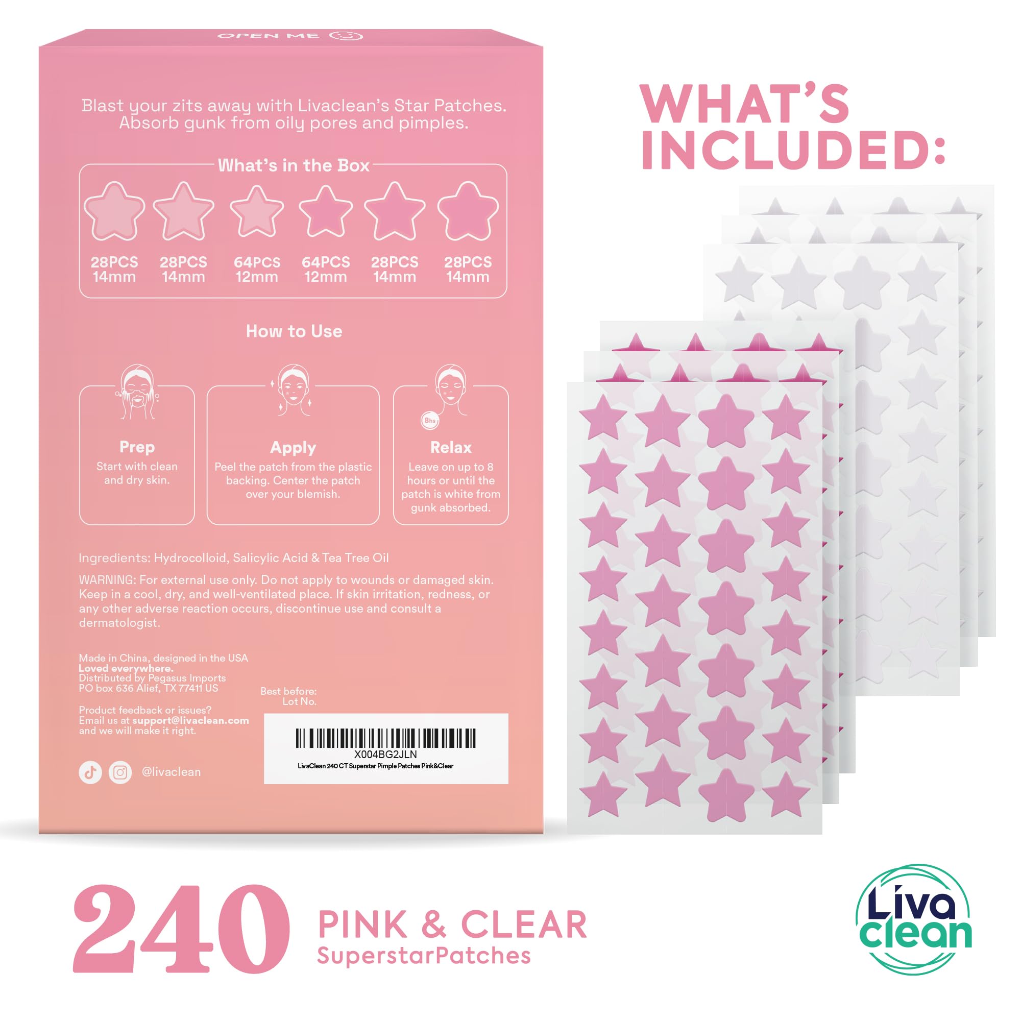 Parche estrella rosa de LivaClean, 12 mm, perfecto para piel sensible