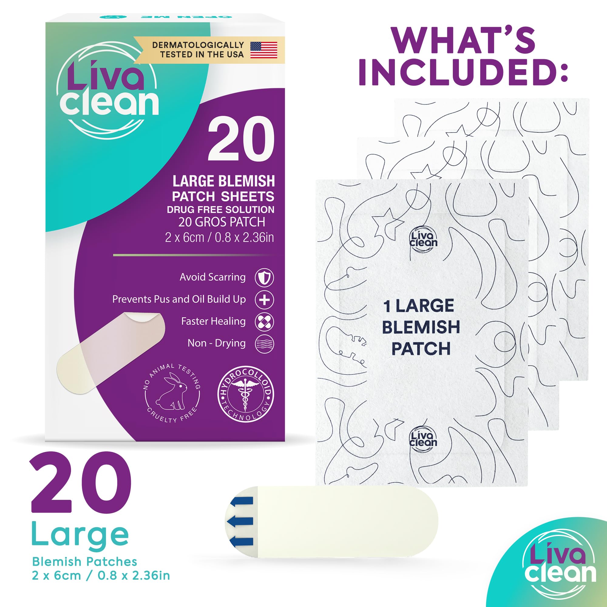 Parche hidrocoloide grande de LivaClean para rostro, absorbe grasa y protege