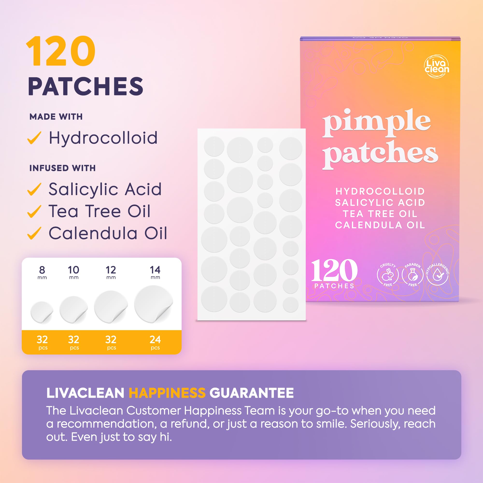 Livaclean parches acne: tamaños discretos para zonas faciales.